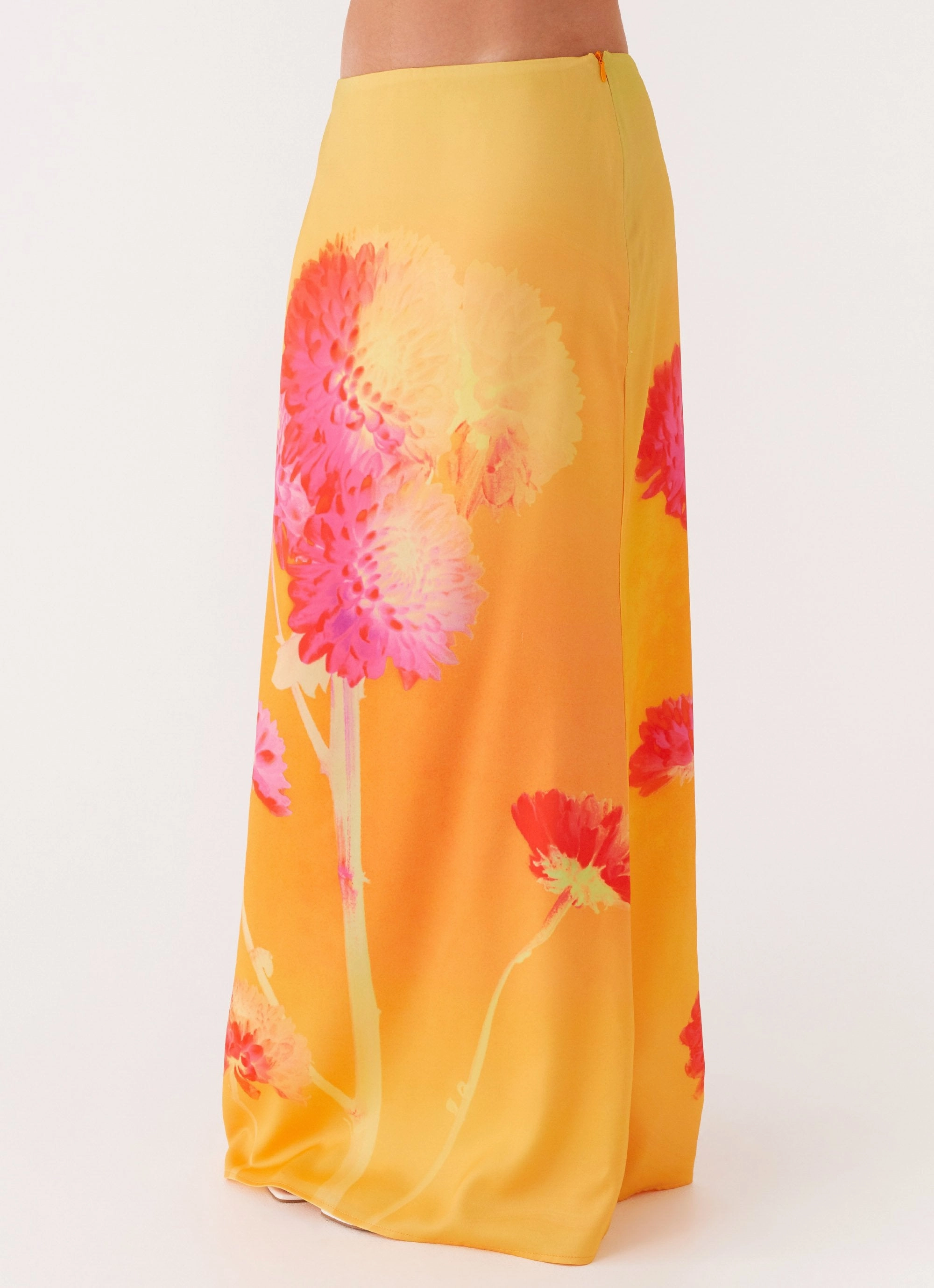 Diagonal Slit One size fits most Marrakesh Maxi Skirt - Orange Floral