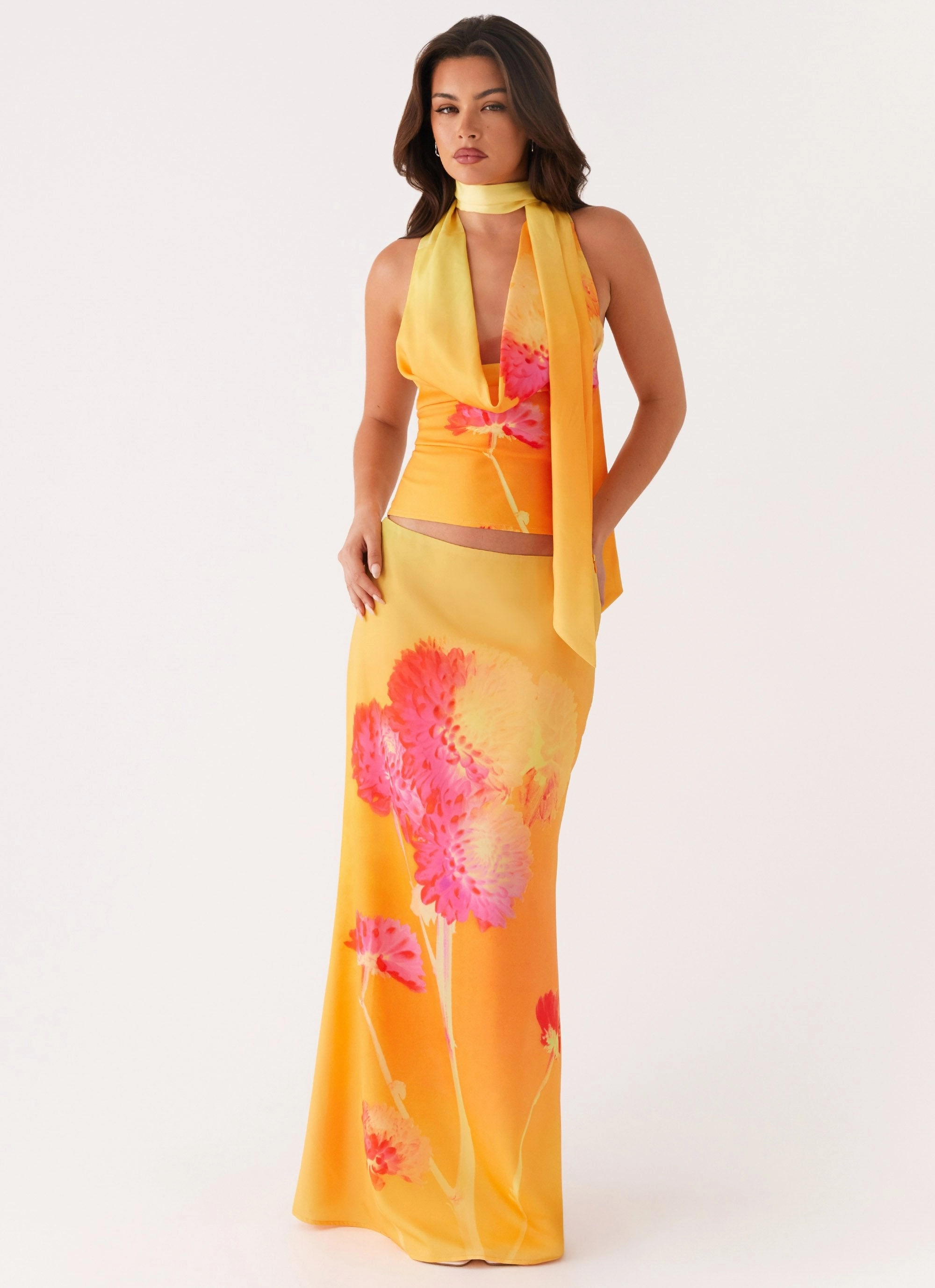 Marrakesh Maxi Skirt - Orange Floral Seamless construction