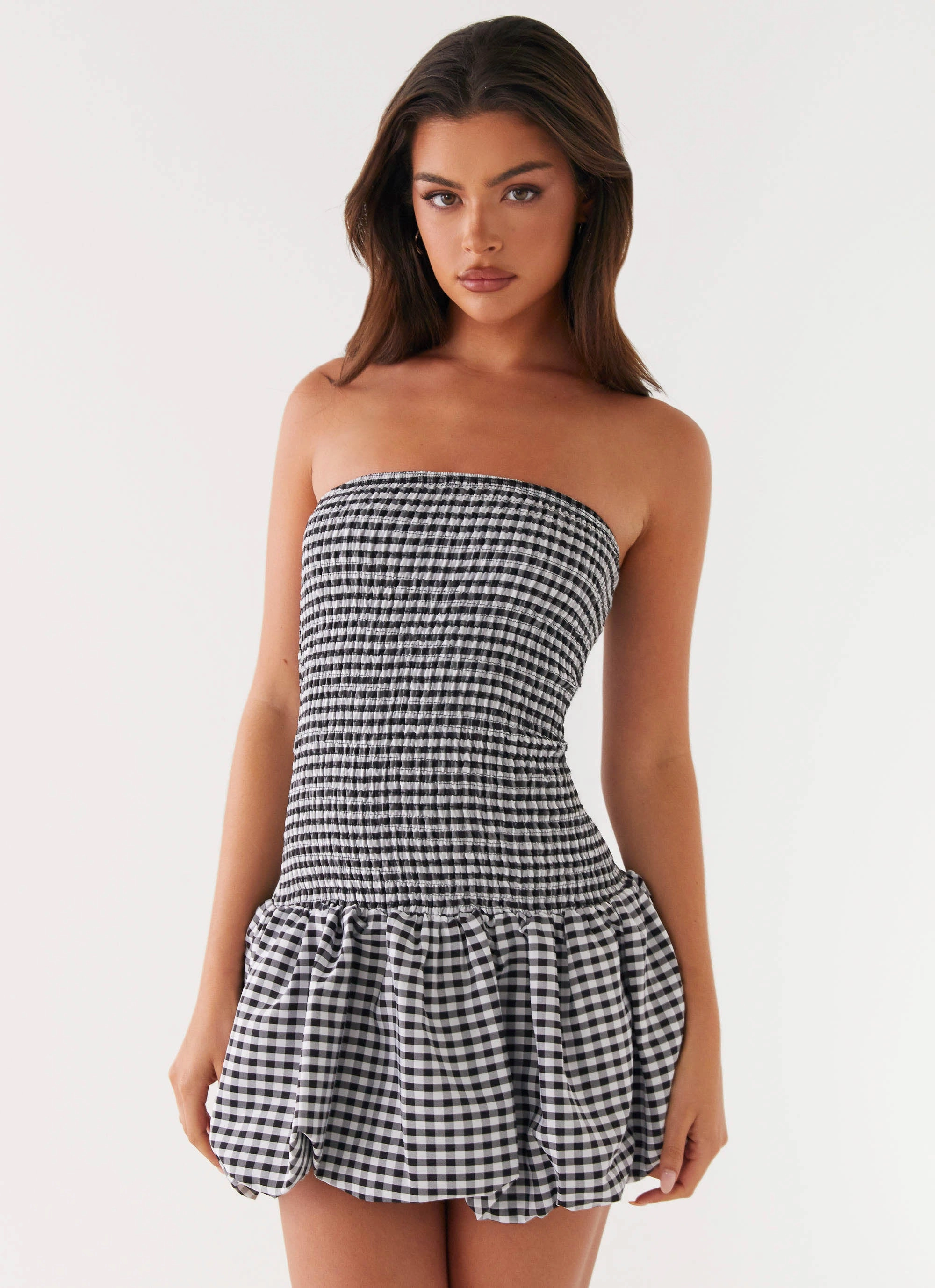 Cold-Shoulder Martell Mini Dress - Black Gingham