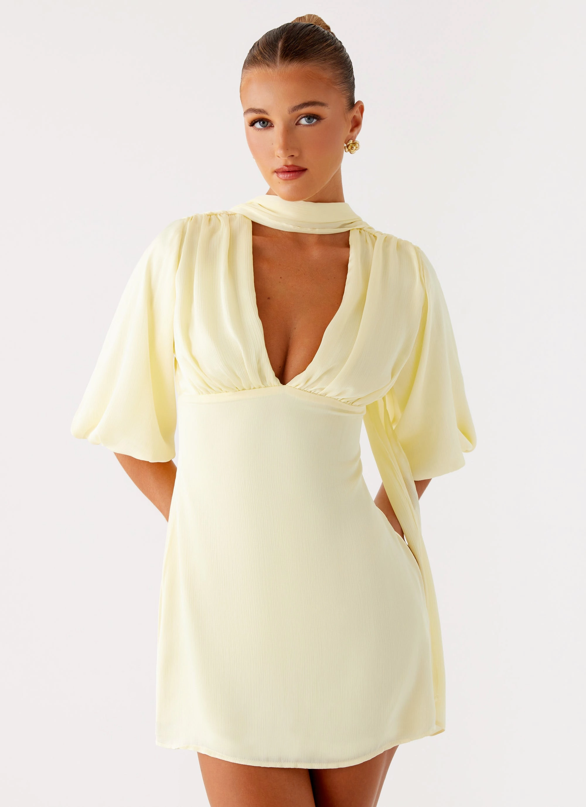 Mary Mini Dress - Yellow Artisanal-Detail Event Perfect