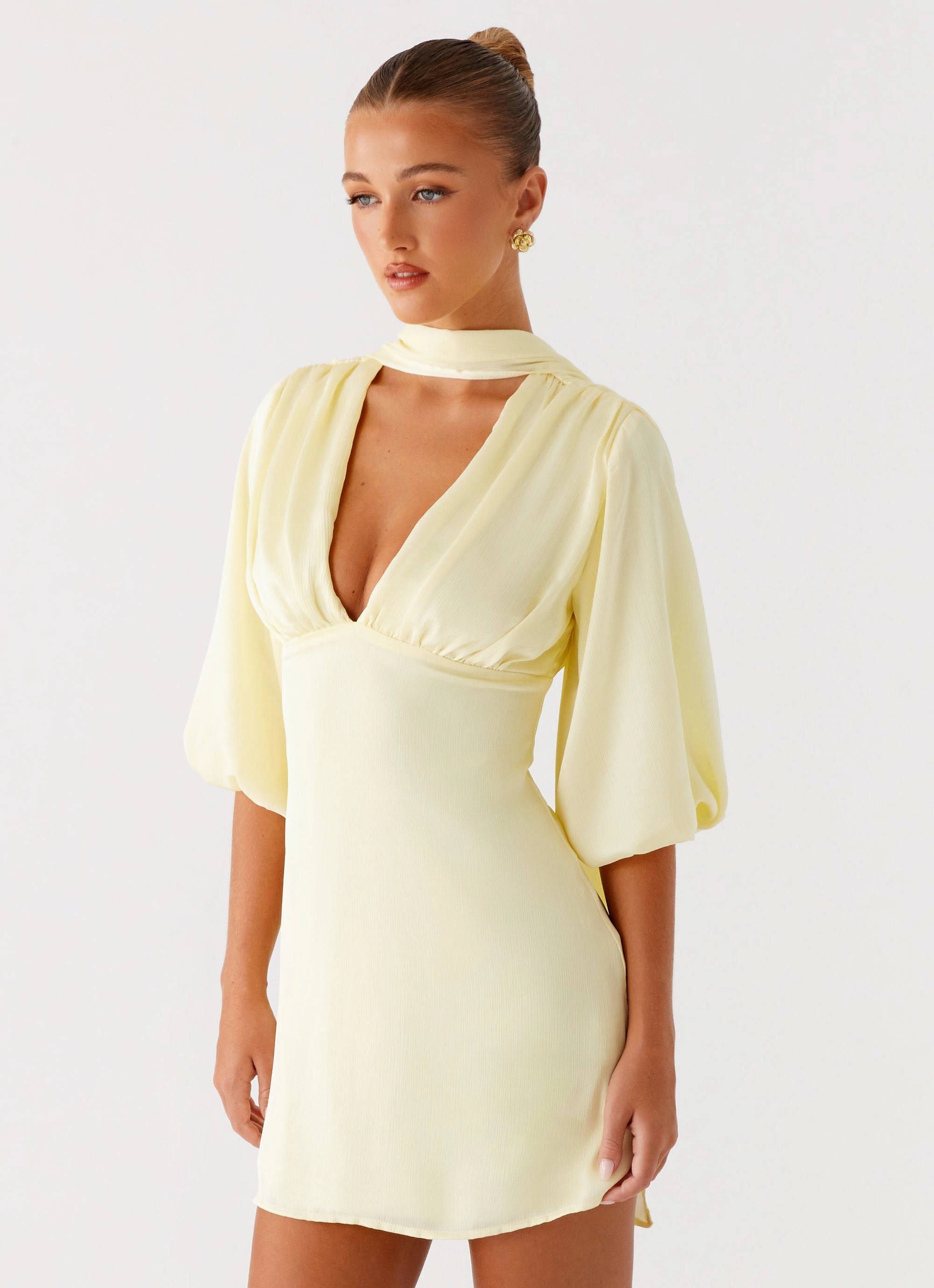 Saturated Hue Light Weave Mary Mini Dress - Yellow
