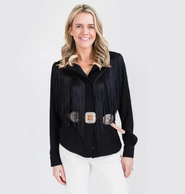 MASON by MASON'S DAUGHTER | Loretta Western Fringe Top, Black Eco Friendly Dye Process
