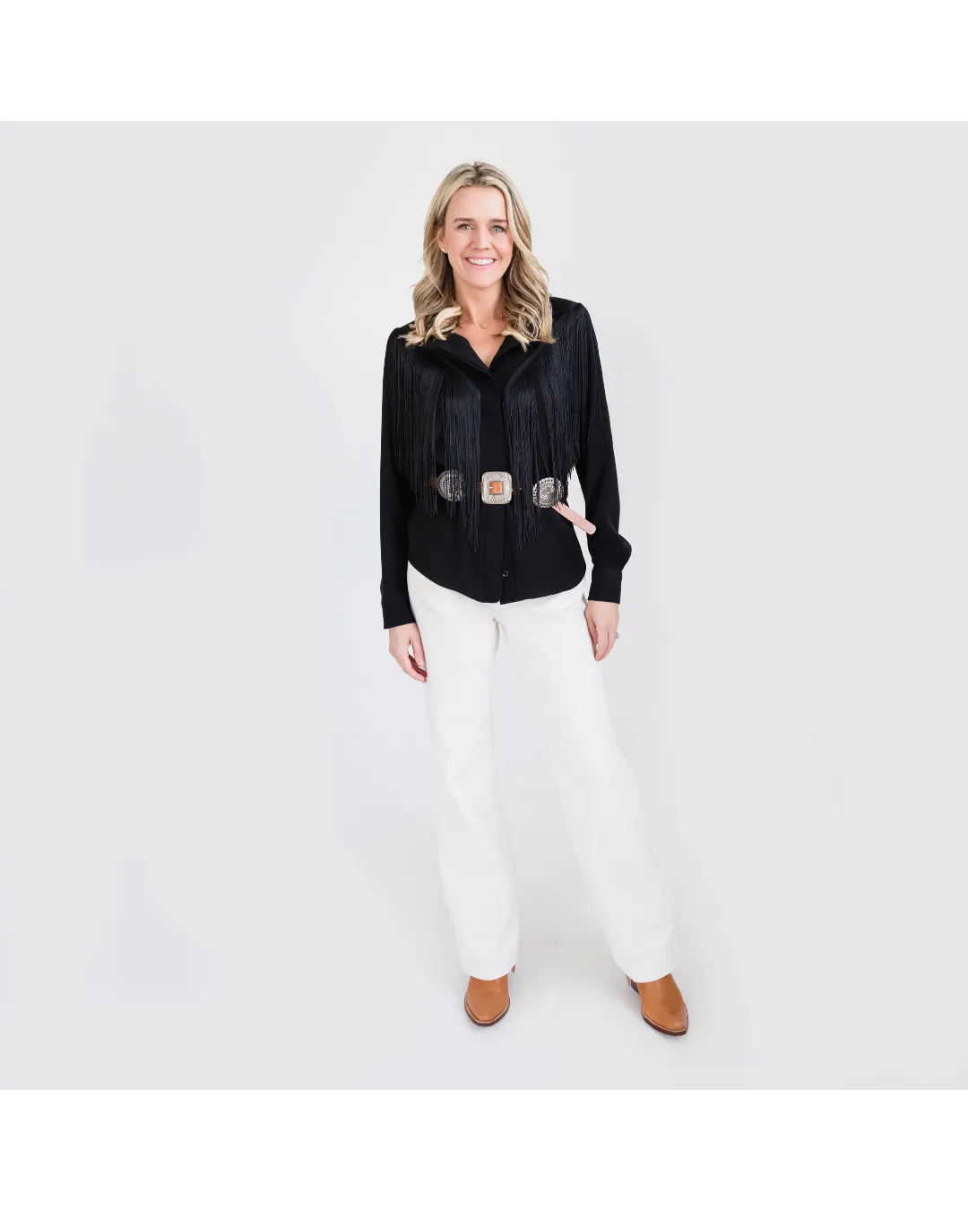 MASON by MASON'S DAUGHTER | Loretta Western Fringe Top, Black Minimalist Waist Day-to-Day Wear