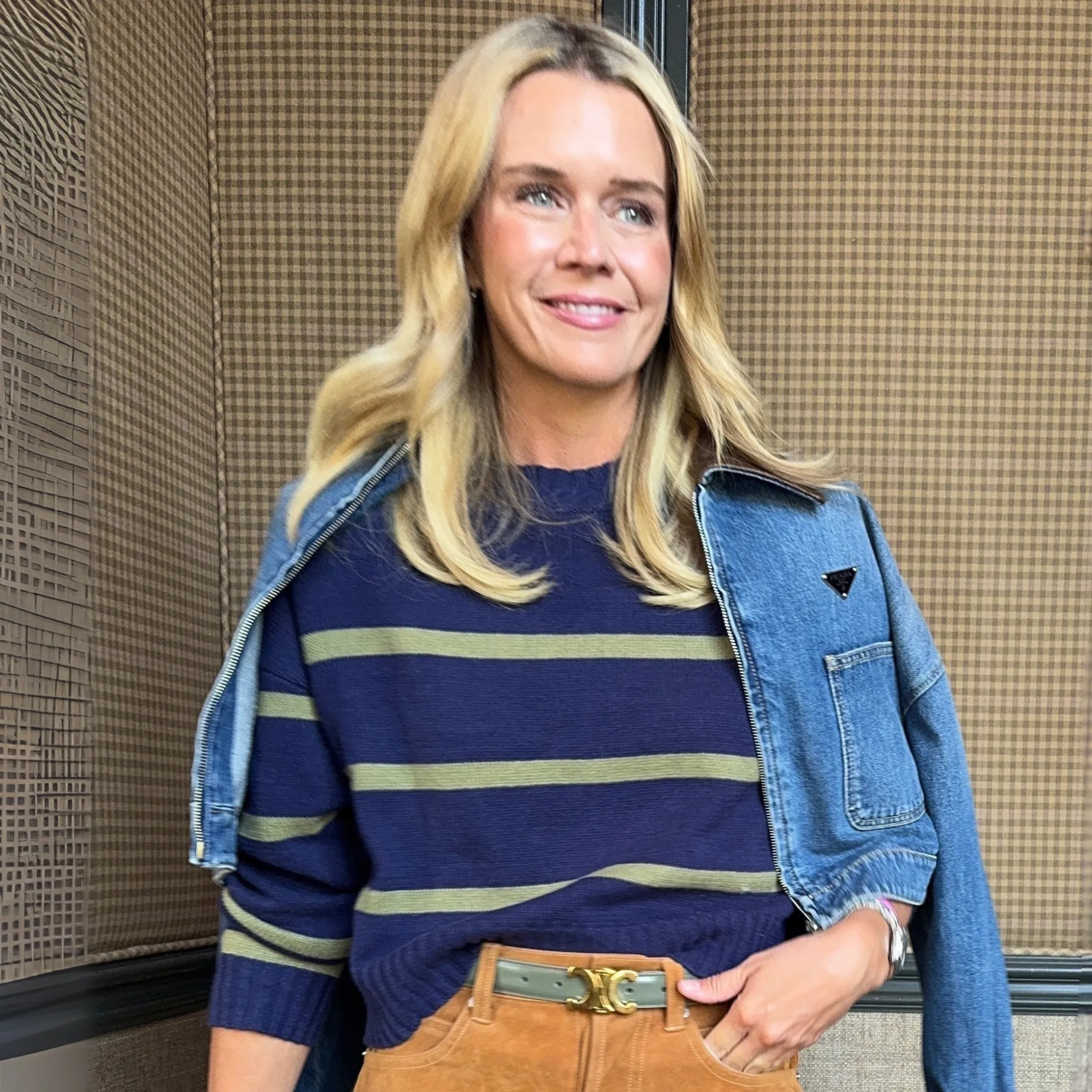 Movement Fit Tough Flex MASON'S DAUGHTER | Danielle Sweater, Navy & Olive Striped Knit