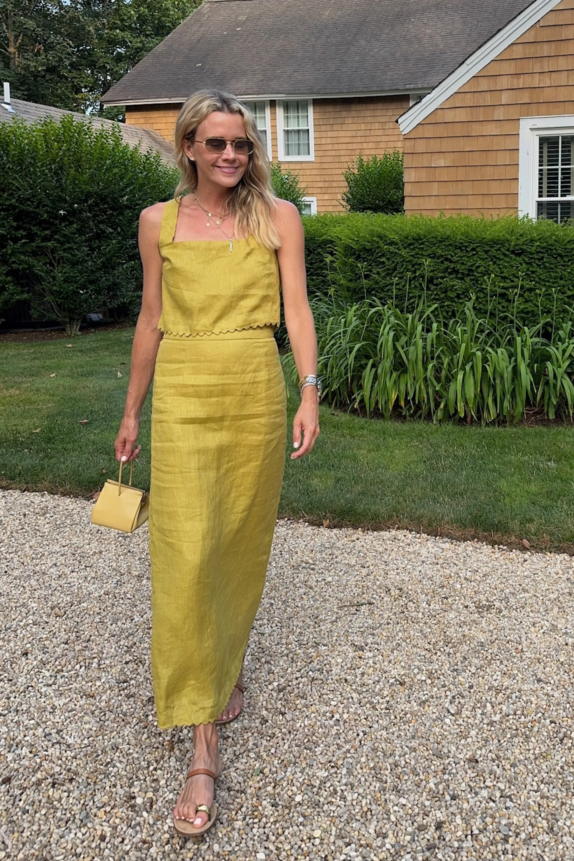 MASON'S DAUGHTER | Ella Scallop Maxi Skirt, Chartreuse Linen TemperatureRegulation All Purpose Fit