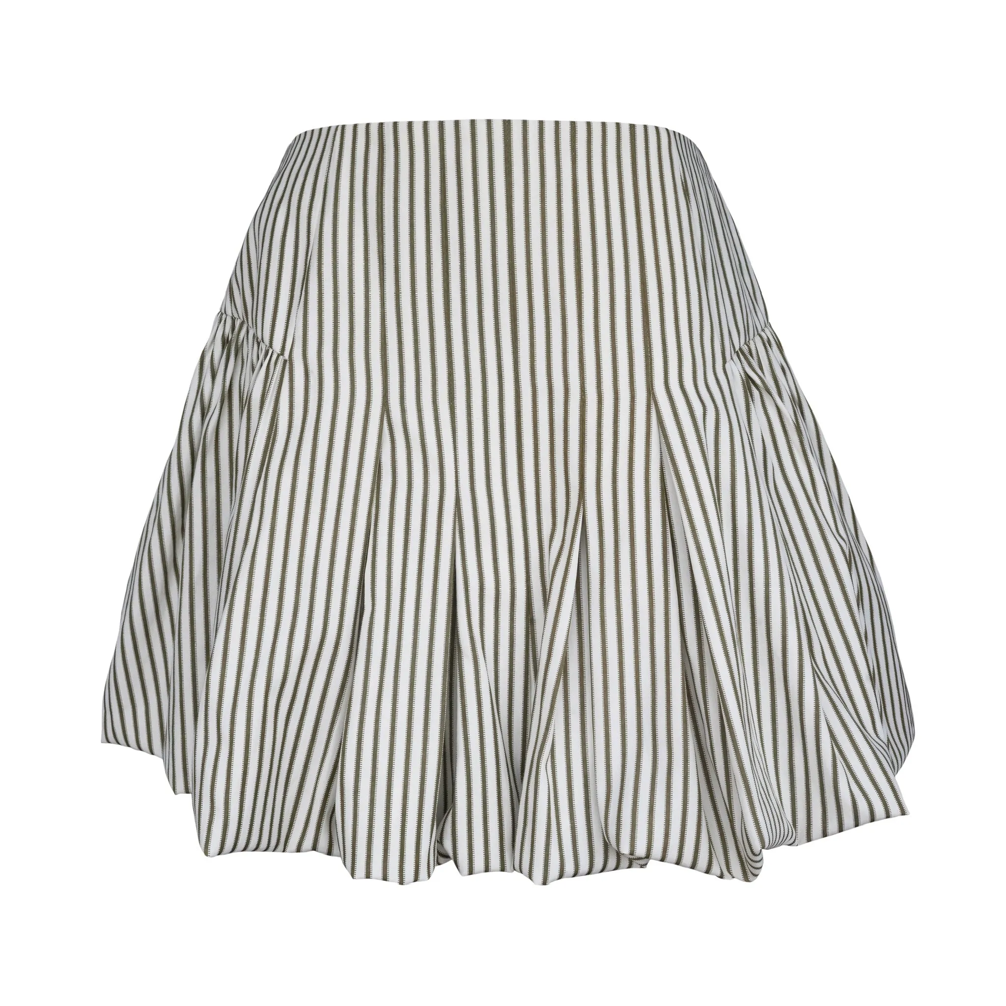 MASON'S DAUGHTER | Harper Mini Skirt, Olive & Ivory Dobby Striped Durable Construction Lightweight Material