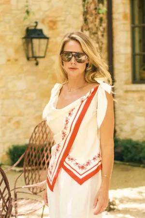 MASON'S DAUGHTER | Lily Scarf Top, Red & White Floral Silk Twill Ergonomic Cut