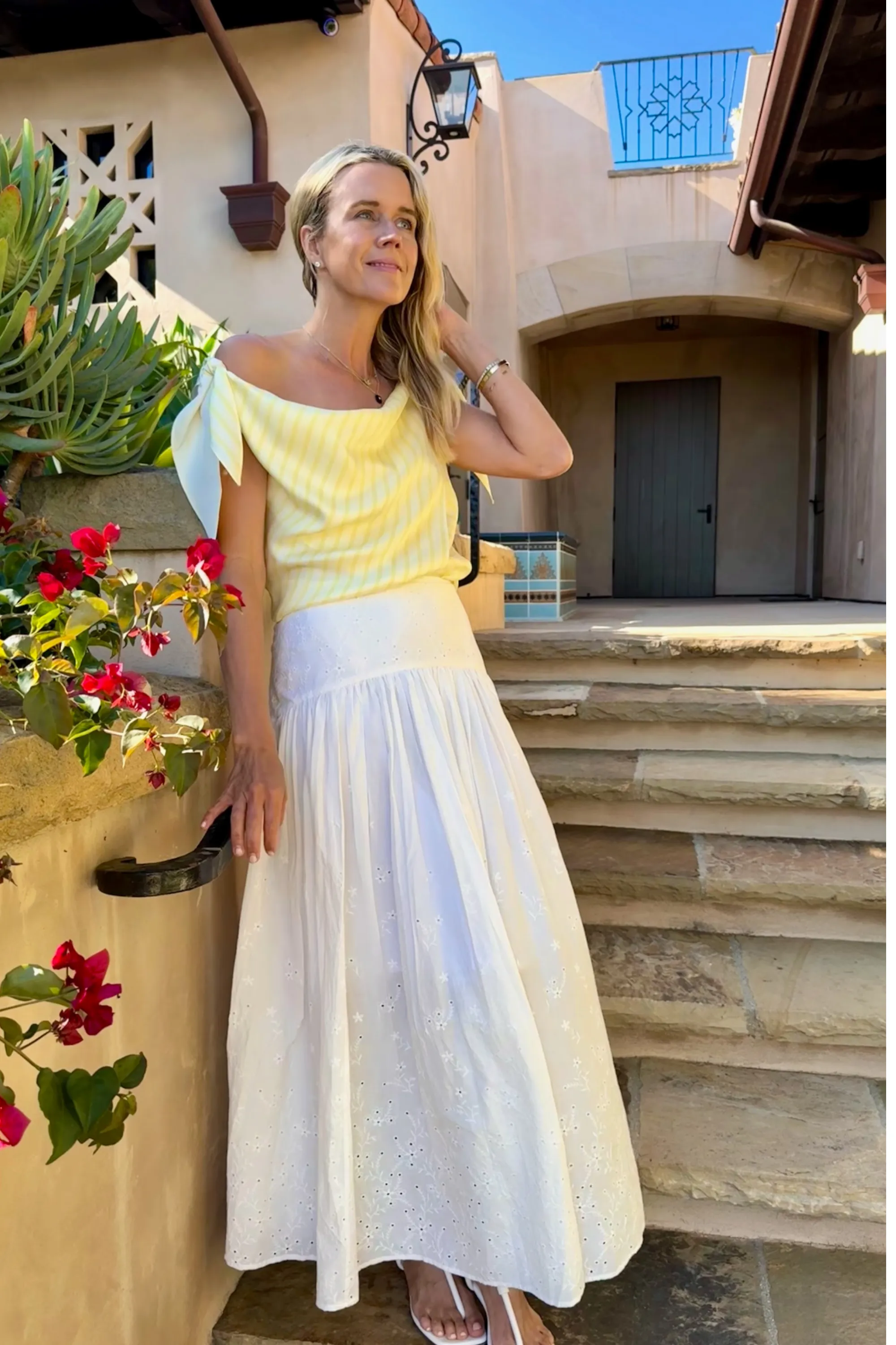 MASONS DAUGHTER | Lily Scarf Top, Yellow & Yellow Striped Flat Lock Seams Casual Chic