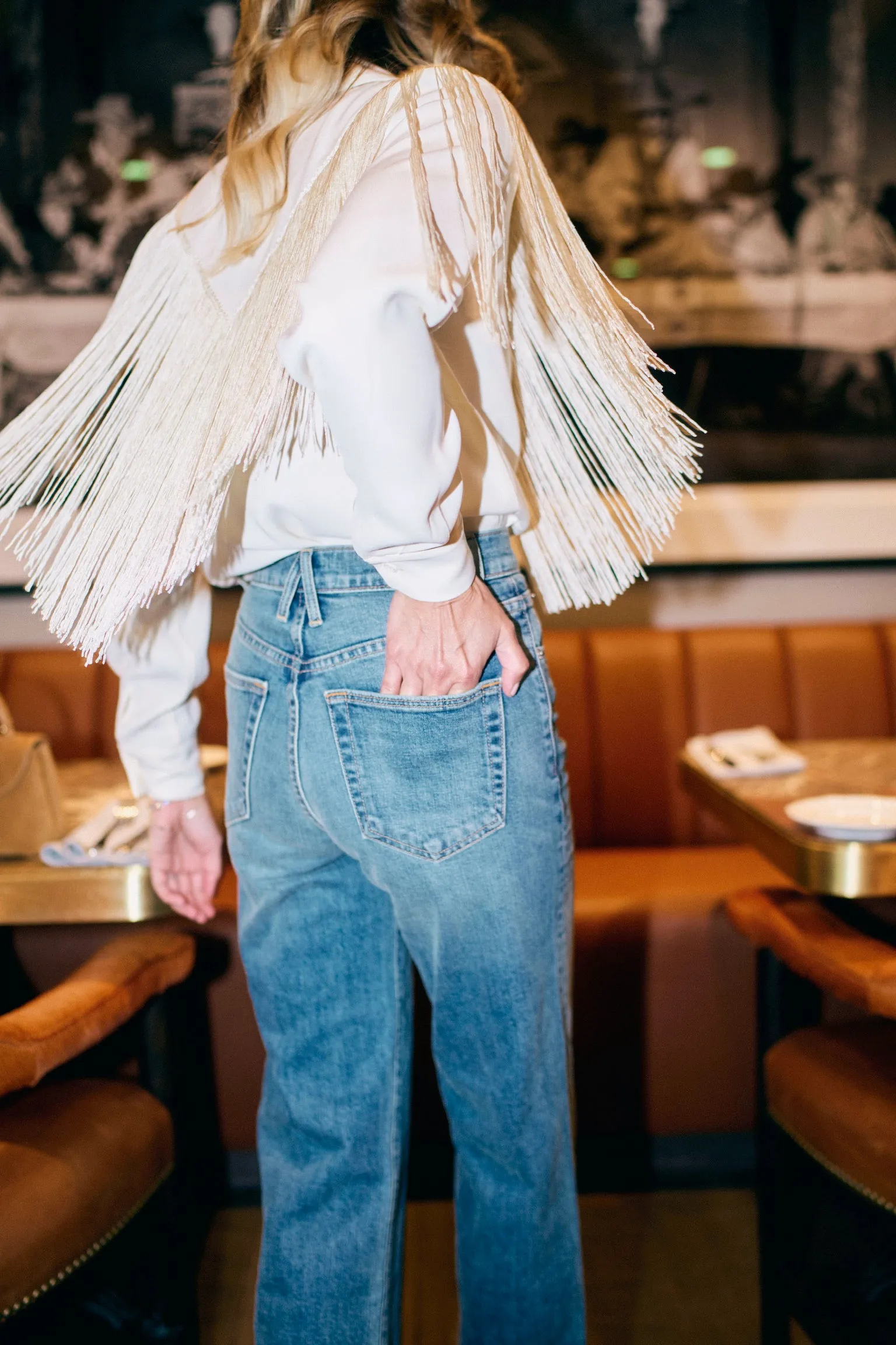 MASON'S DAUGHTER | Loretta Western Fringe Top, Ivory Light Reflective Details All Season Fit