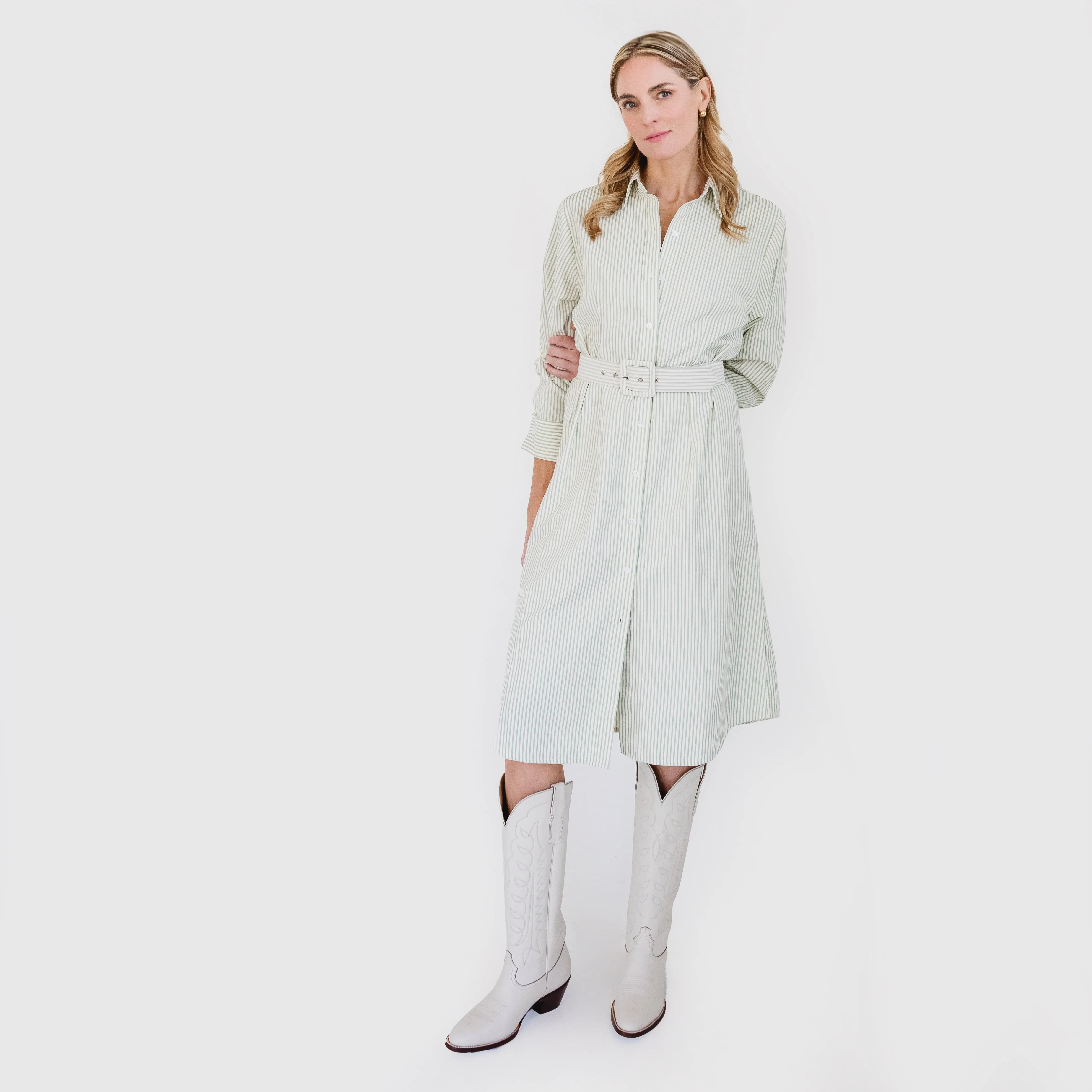 Anti Odor Technology MASON'S DAUGHTER | Miller Dress, Seafoam and Ivory Striped