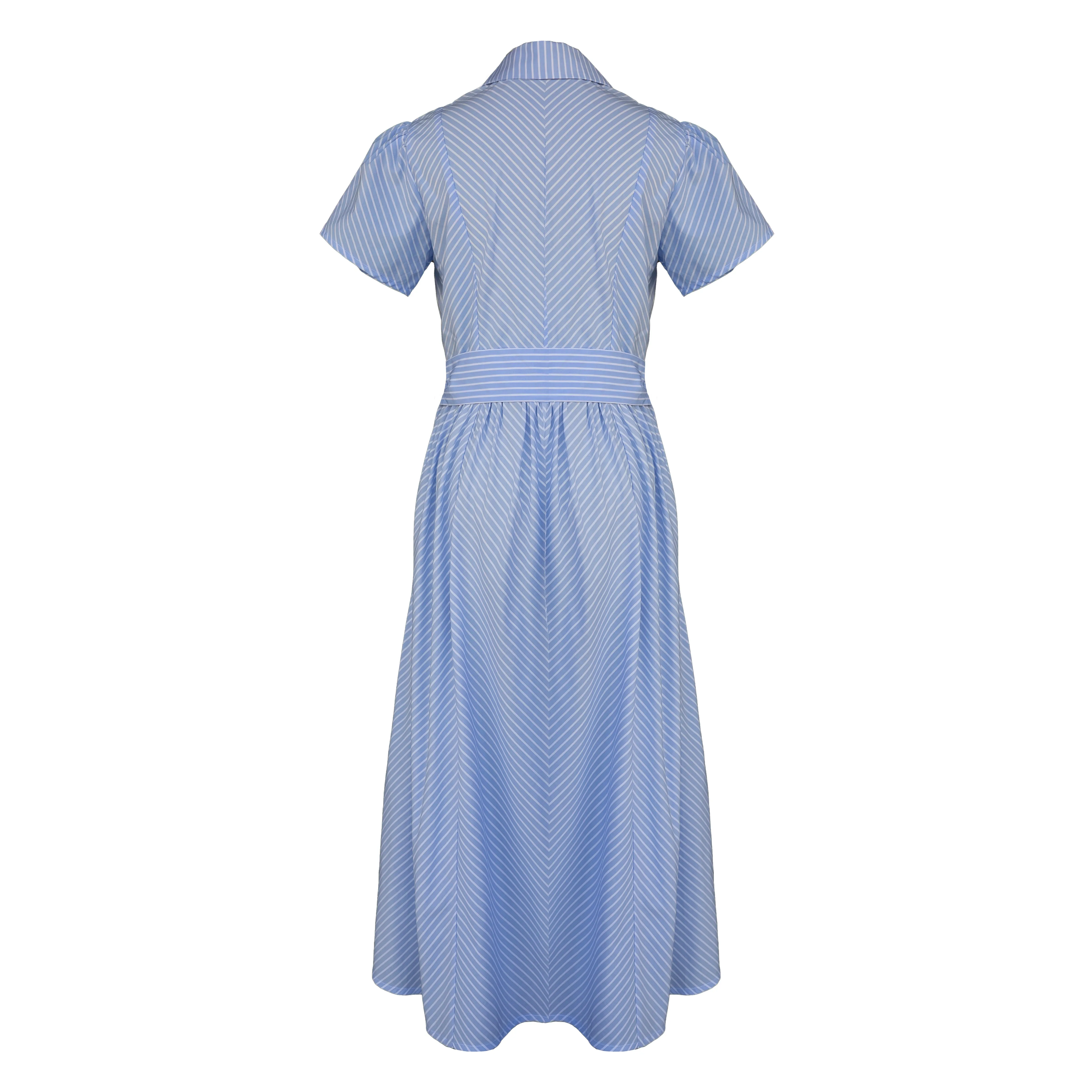 MASON'S DAUGHTER Noah Dress, Blue & White Striped Poplin Quick-Dry Material Sleek Look