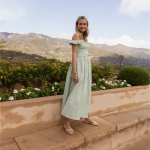 MASON'S DAUGHTER | Nora Dress, Green/Green Striped Poplin Stretch Comfort Soft Feel