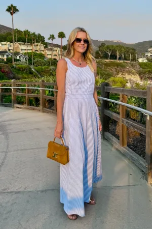 MASONS DAUGHTER | Sophia Maxi Skirt, Blue & Blue Striped Stretch Flex Comfy Look