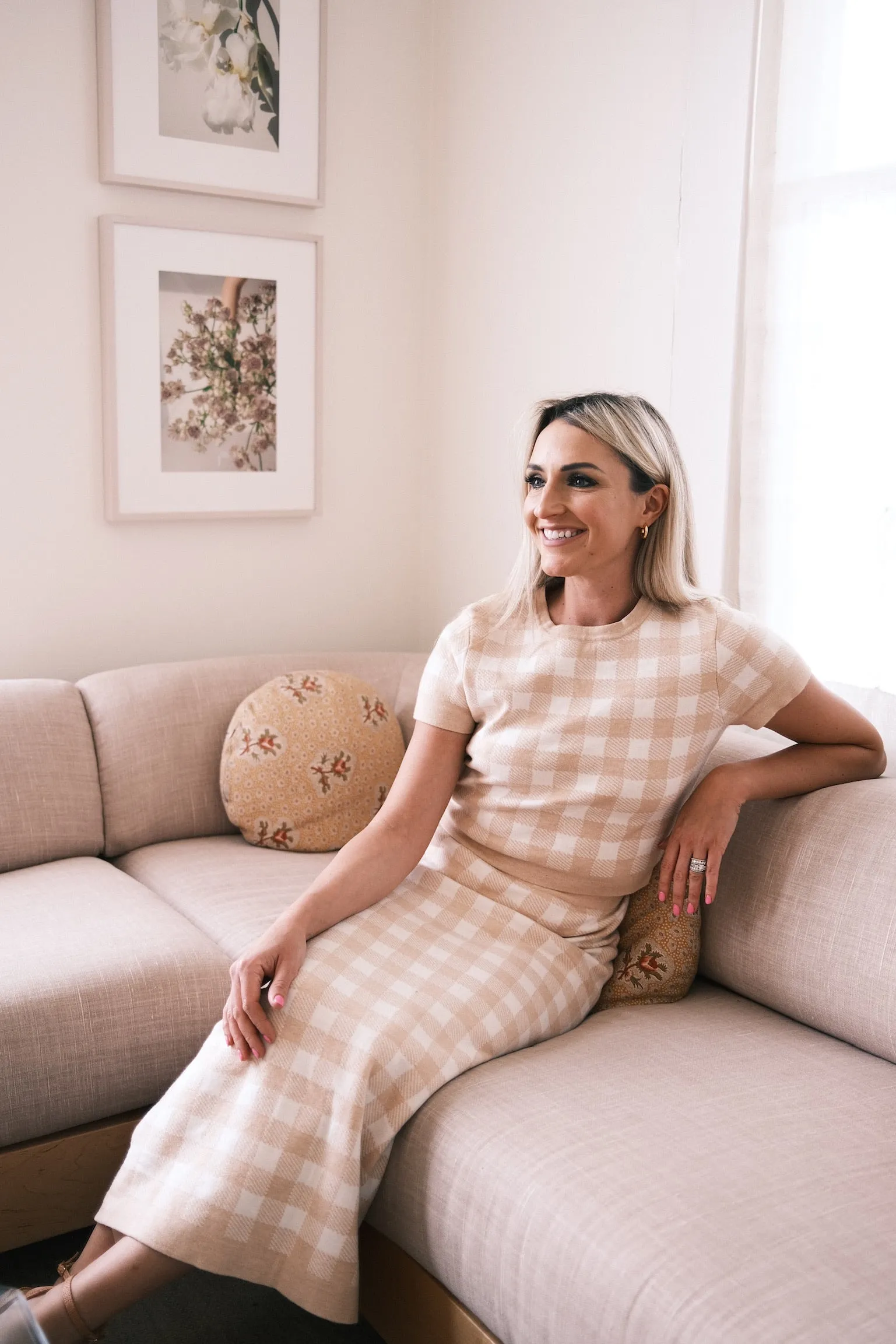 MASON'S DAUGHTER | Stella Knit Top, Blush Gingham Layer-Friendly Versatile Comfort Wear