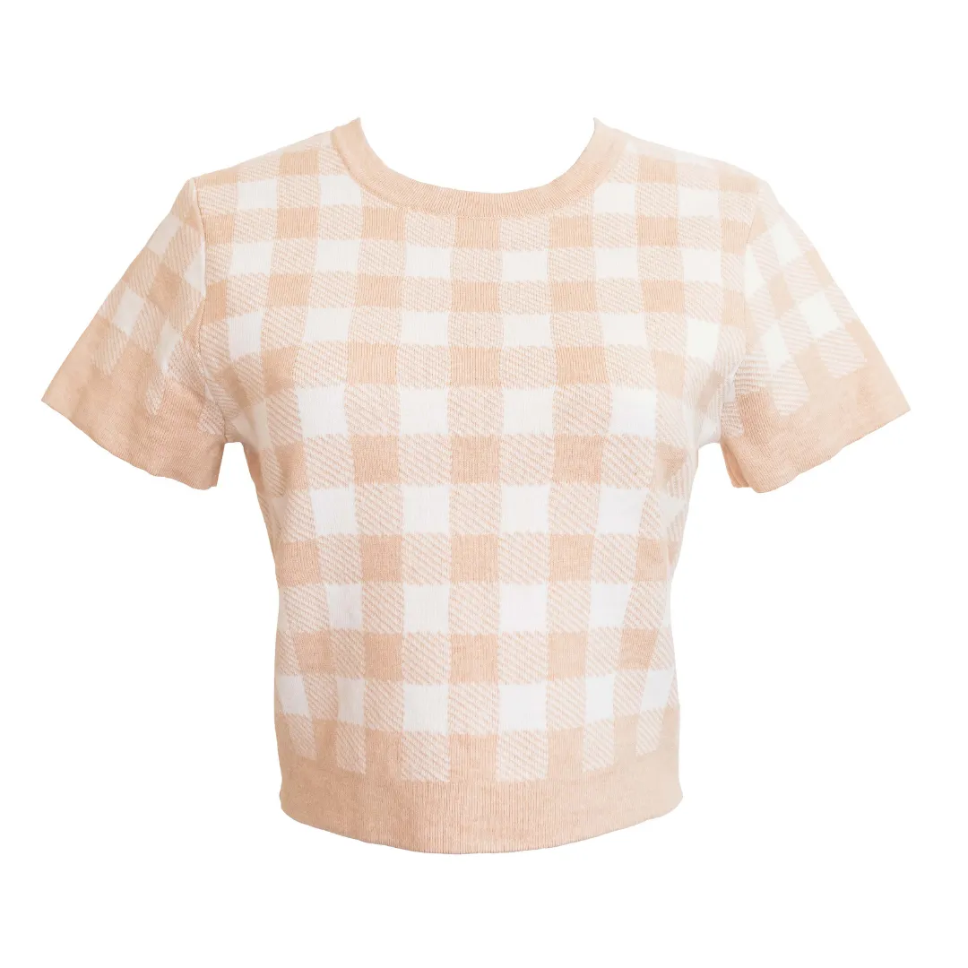 MASON'S DAUGHTER | Stella Knit Top, Blush Gingham Lightweight Fabric