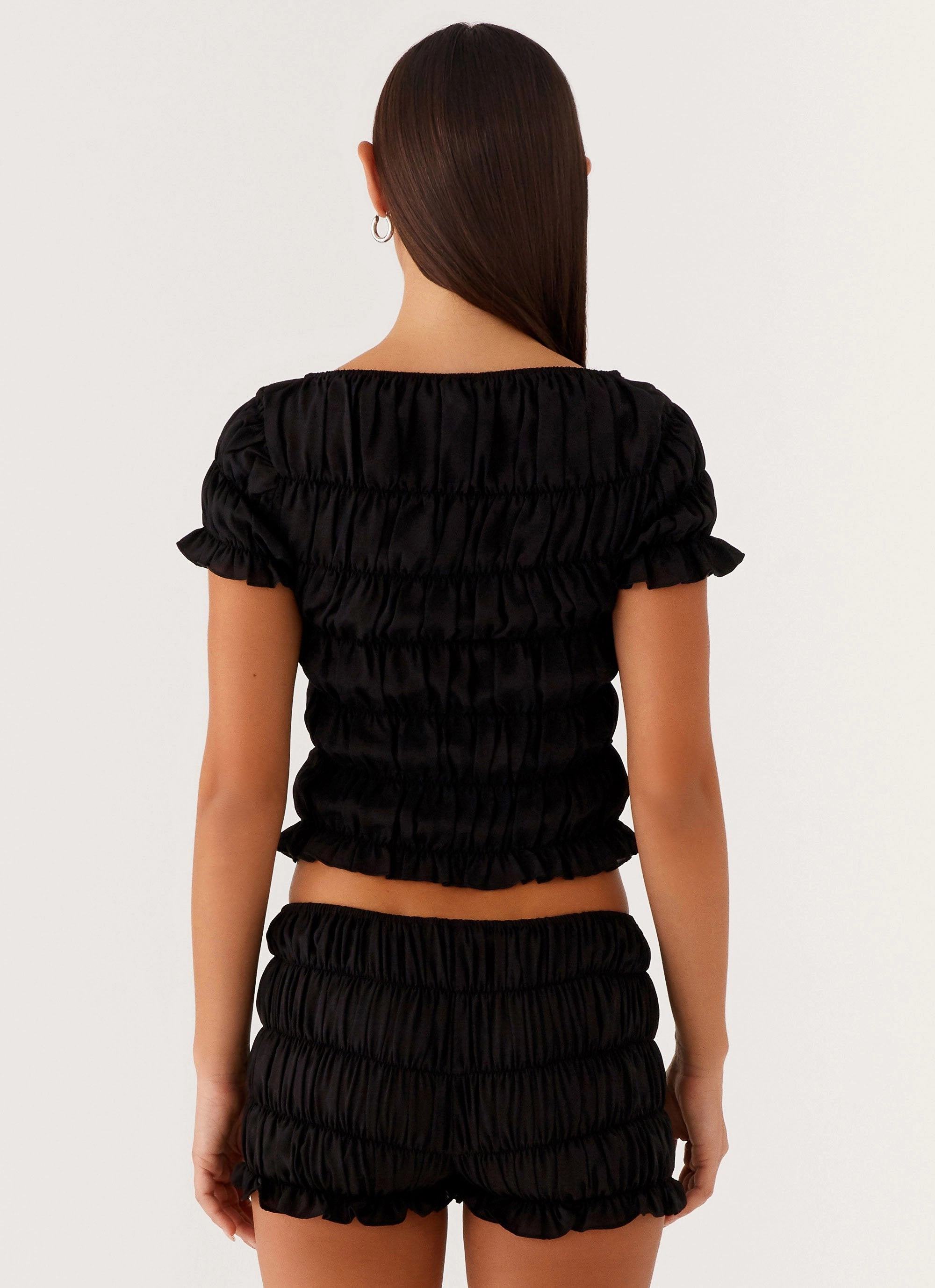 Mateo Ruched Top - Black MeshPanelIntegration Stretchable Waistband
