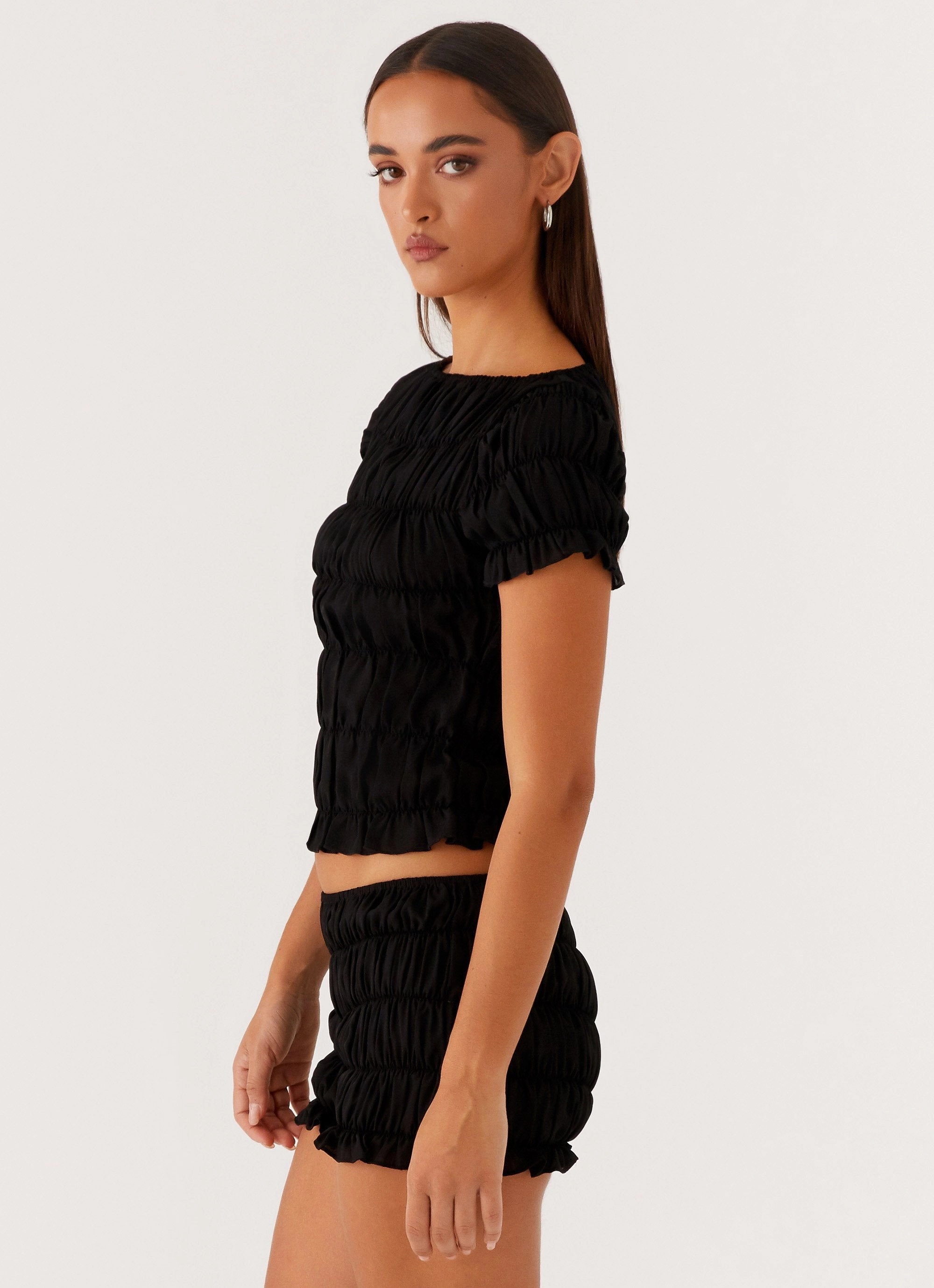 Mateo Ruched Top - Black Airy Mesh Lining