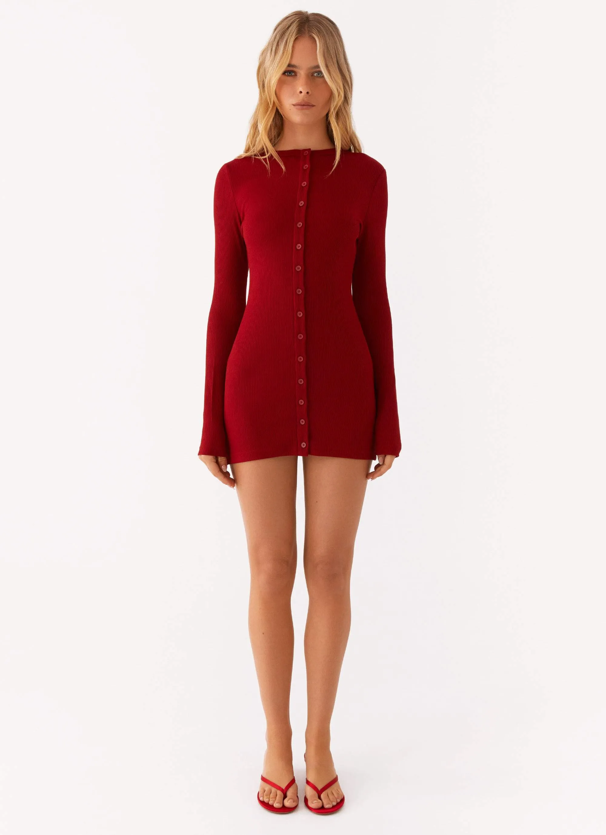 Exclusive-Design Blair Long Sleeve Mini Dress - Red