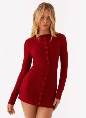 Blair Long Sleeve Mini Dress - Red Playful Cut