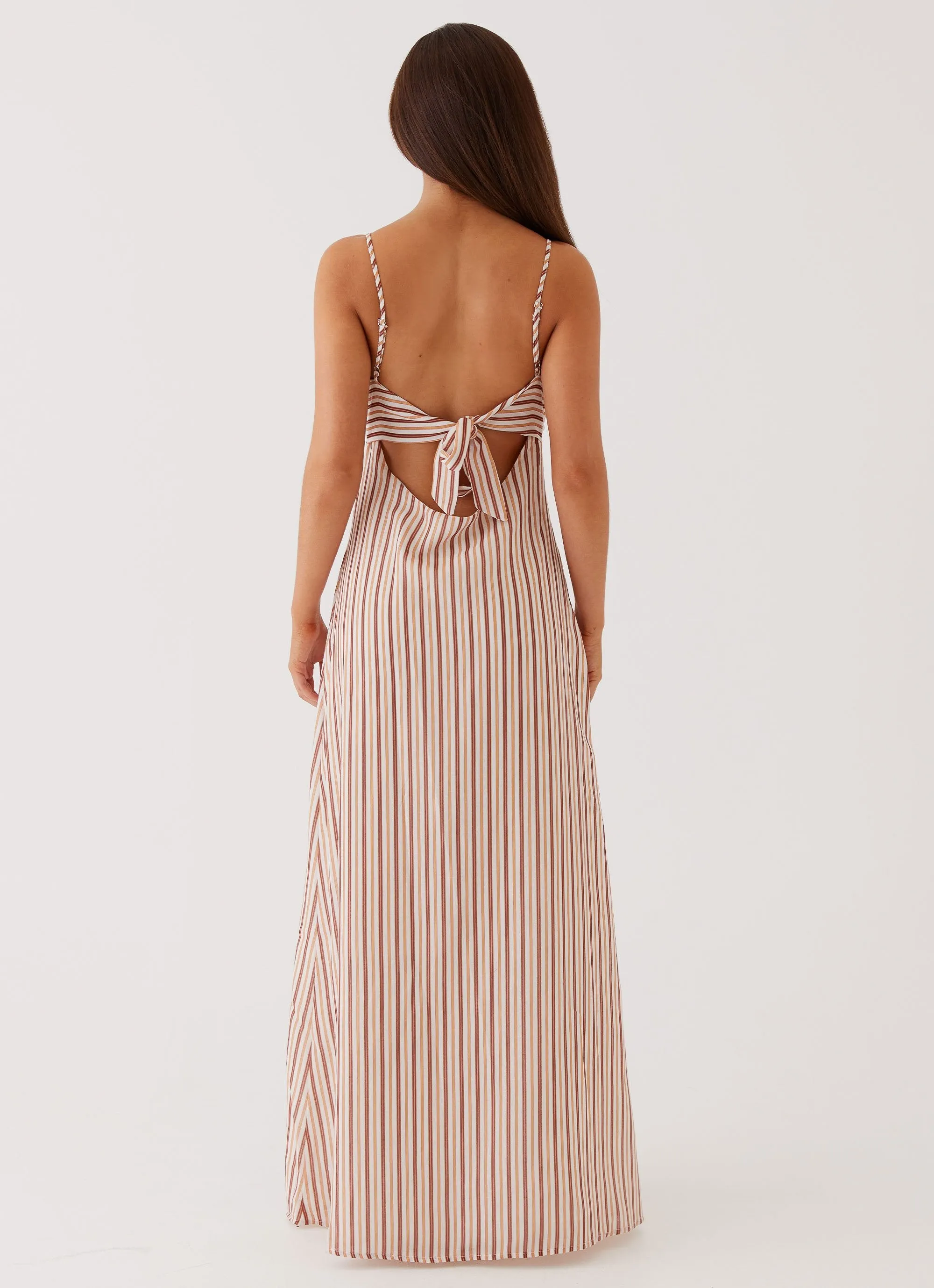 Gentle Fit Relaxed Layers Flora Linen Maxi Dress - Passionfruit Stripe