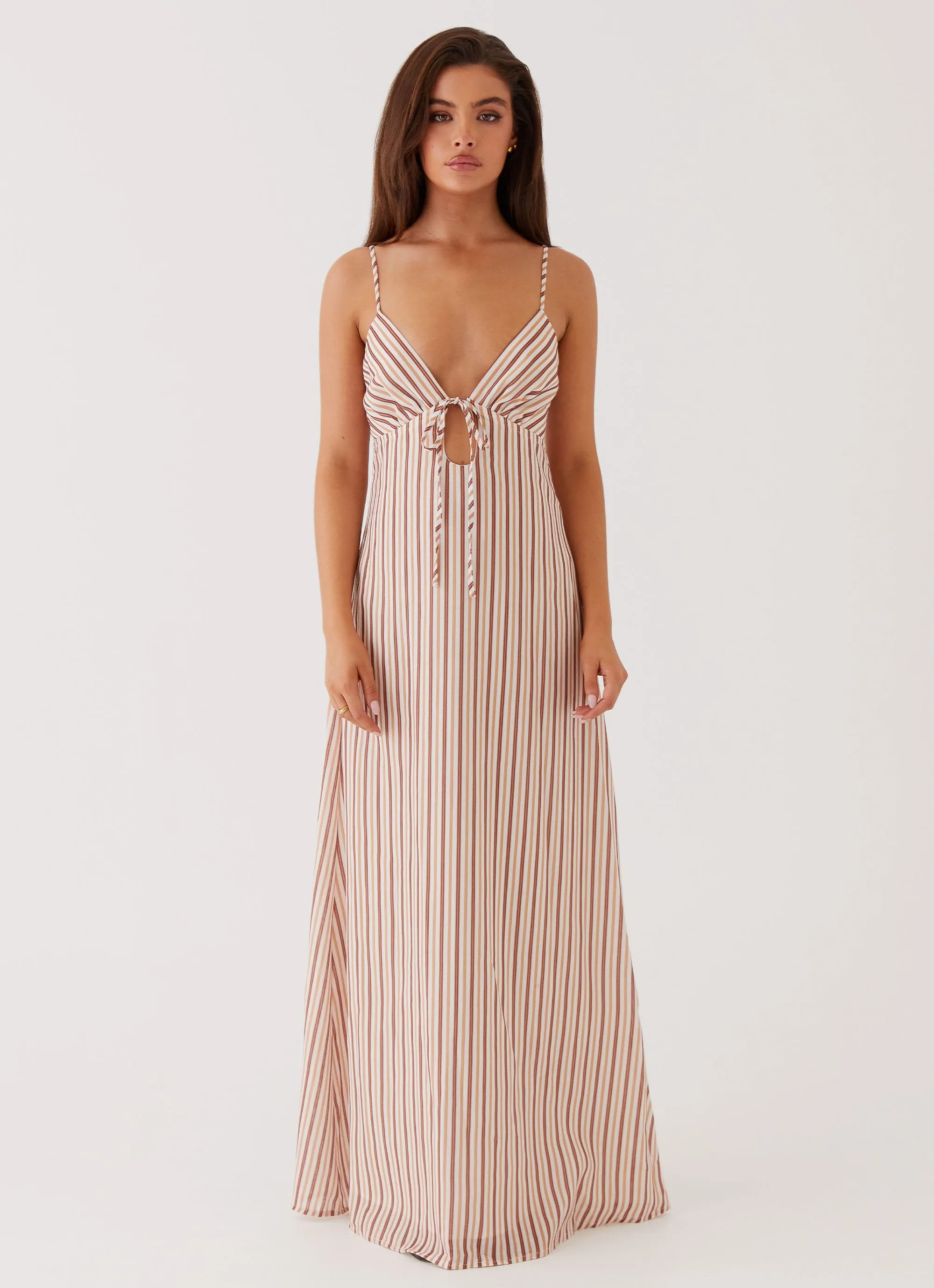 Air Beauty Flora Linen Maxi Dress - Passionfruit Stripe