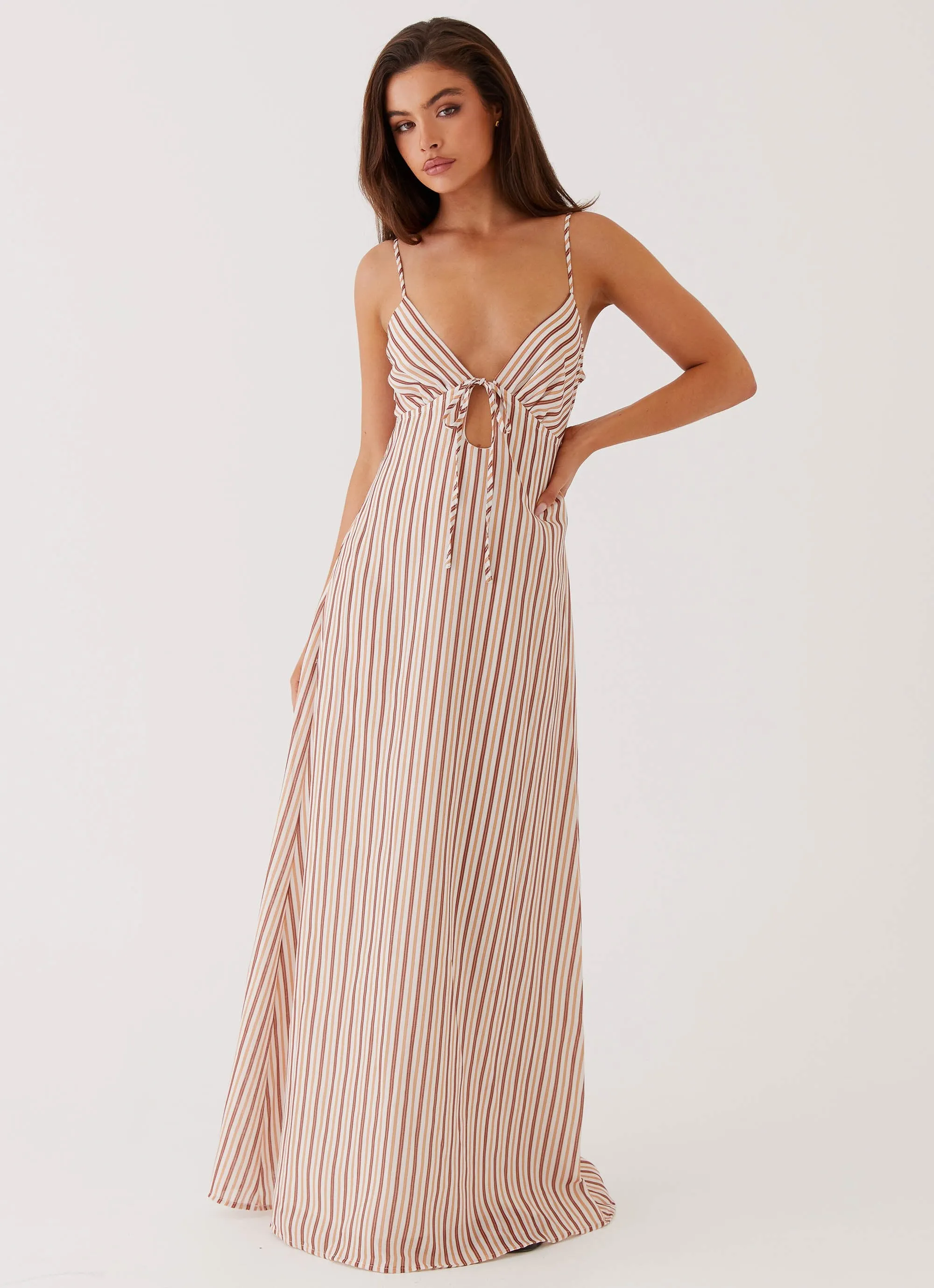Satin Soft Flora Linen Maxi Dress - Passionfruit Stripe