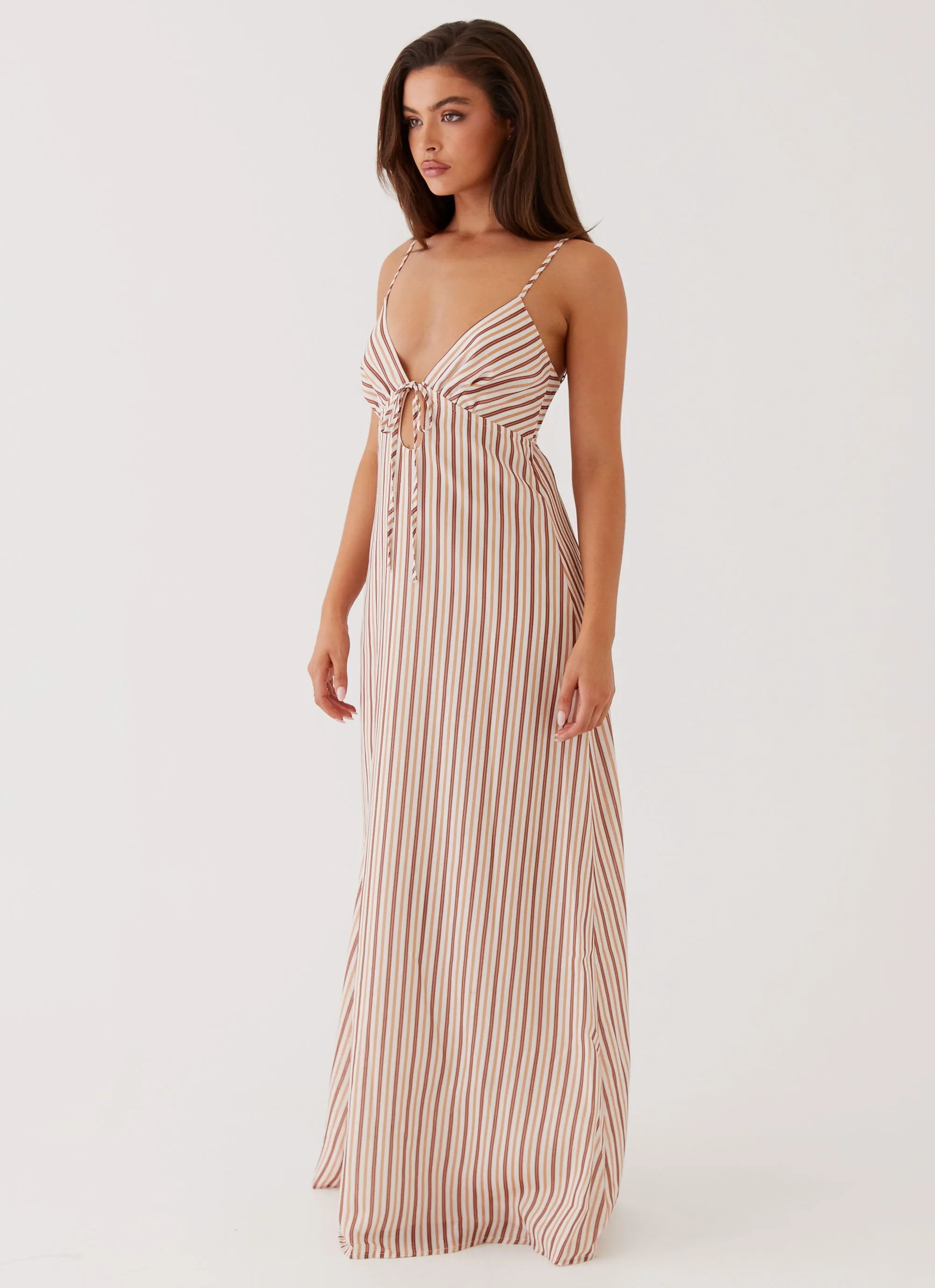 Flora Linen Maxi Dress - Passionfruit Stripe Gentle Glow Fit Easy