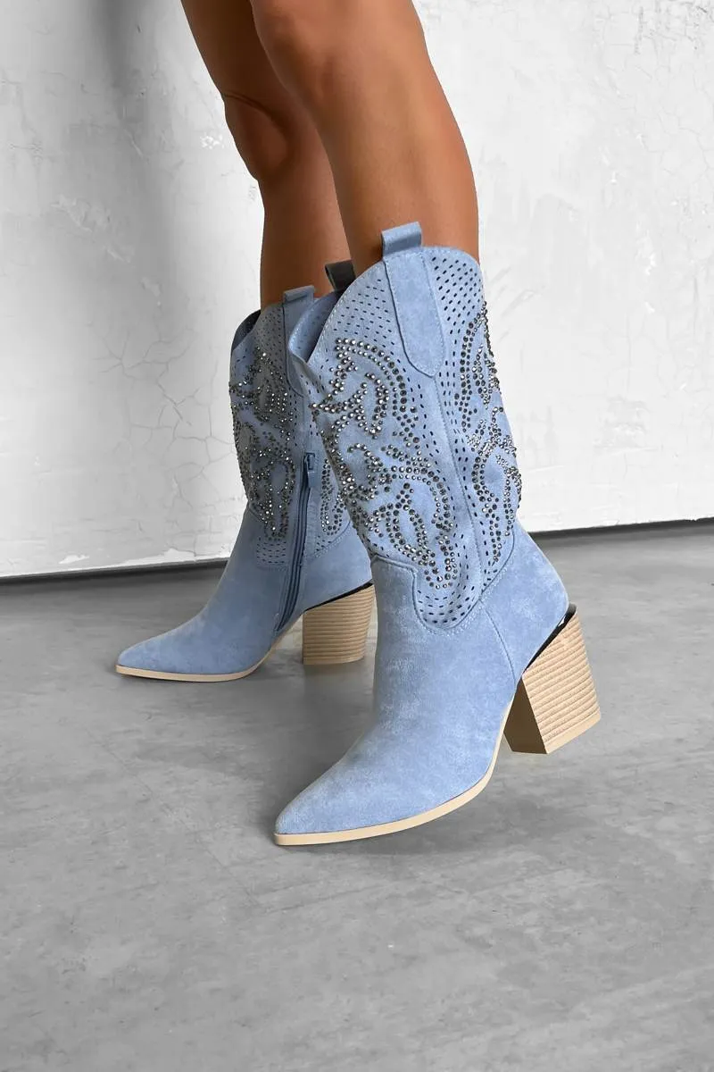 MAVERICK Cowboy Western Boots - Light Blue