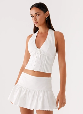 Mavis Halter Top - White Drop Shoulder Silhouette
