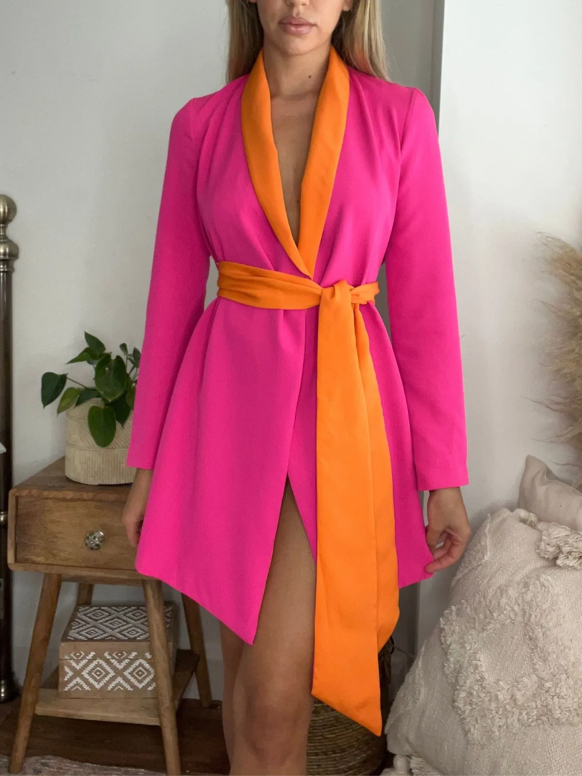 Maya Colourblock Blazer Dress in Pink V-Neck