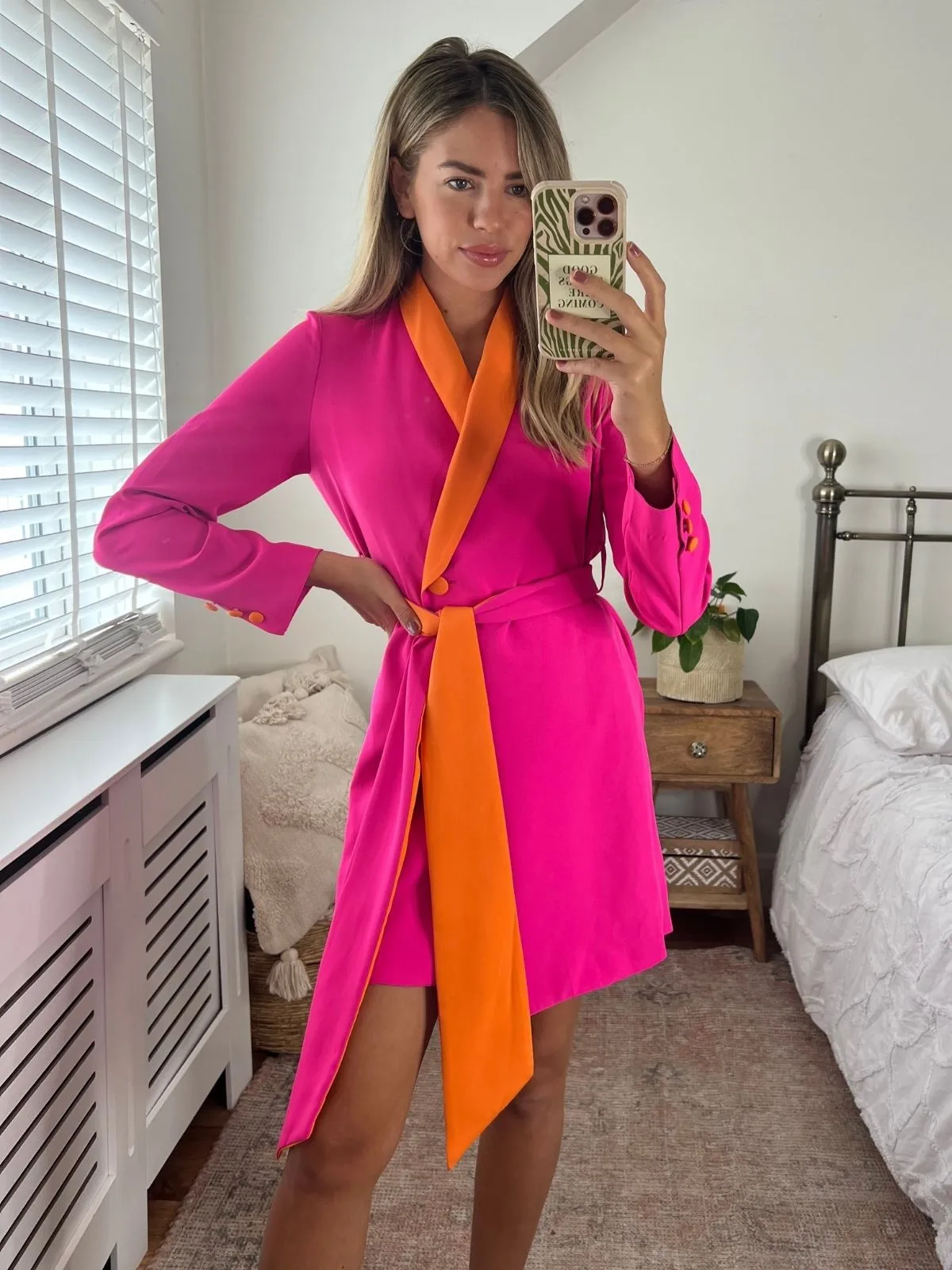 Maya Colourblock Blazer Dress in Pink Street Flex Pleated-Skirt