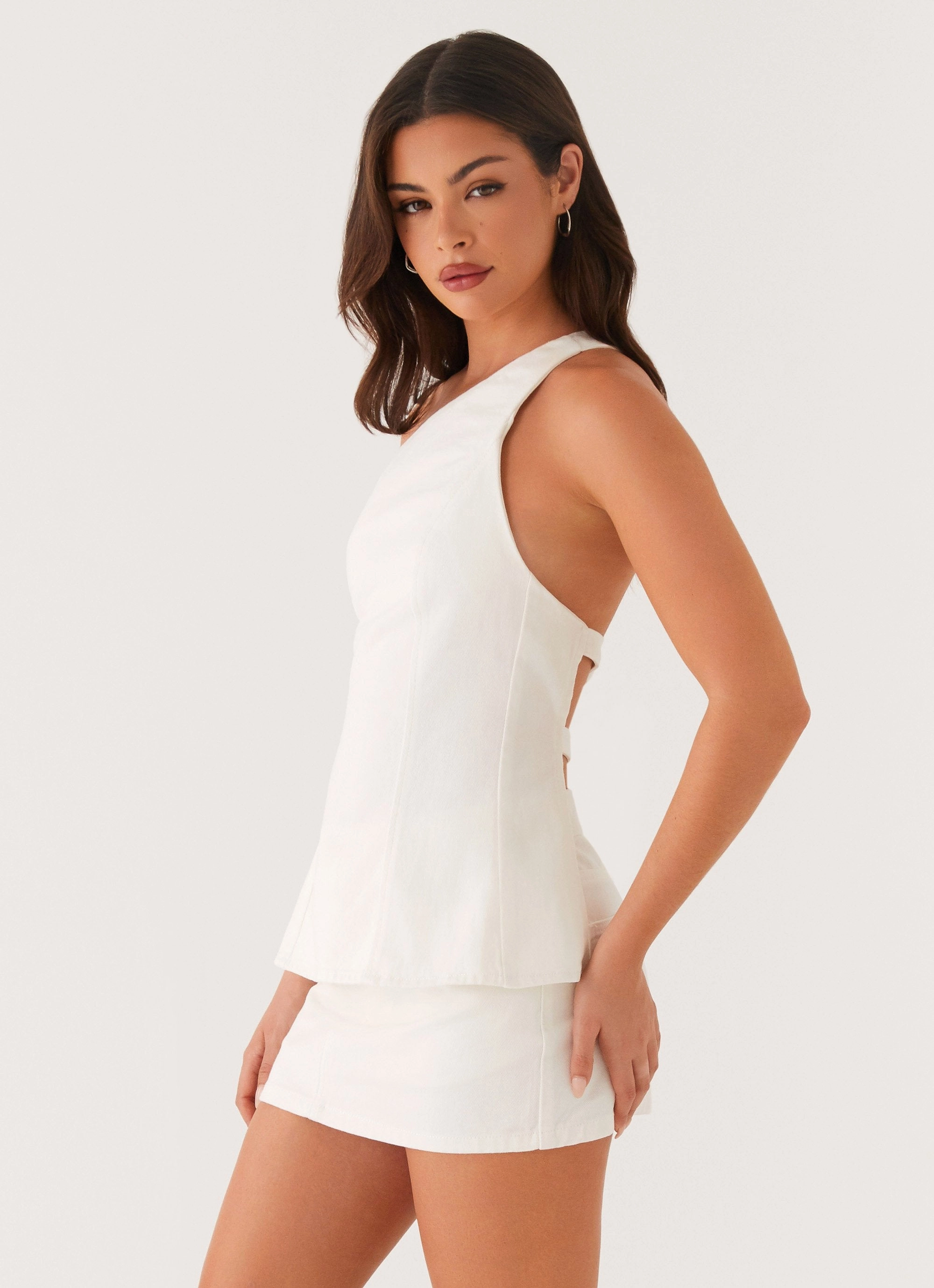 BreathableMesh Luxurious Feel Maysa Denim Top - Ivory