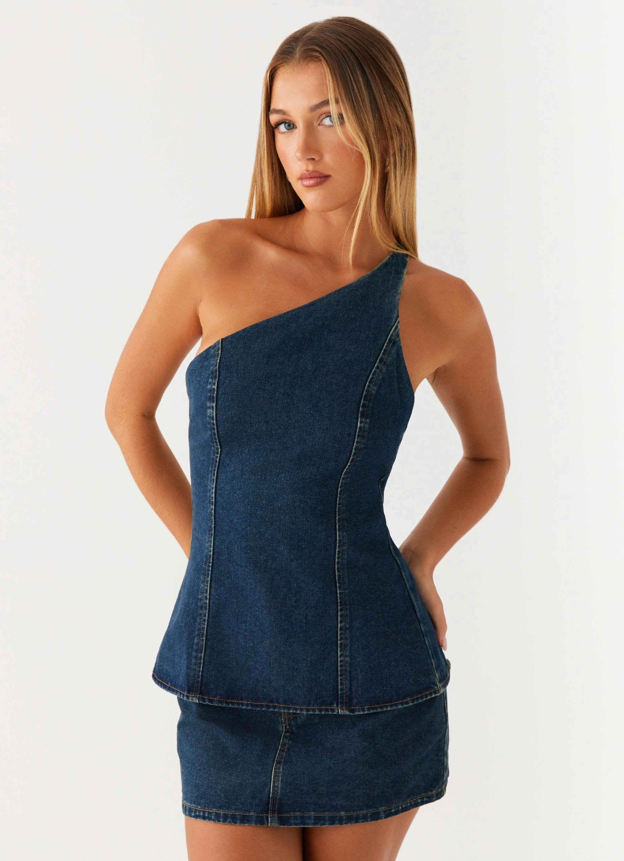 Maysa Low Rise Mini Skirt - Washed Denim Clean Style