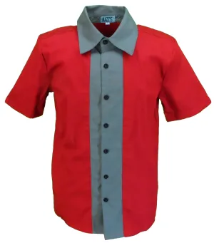 Mazeys Mens Retro Burgundy/Grey Rockabilly Bowling Shirts