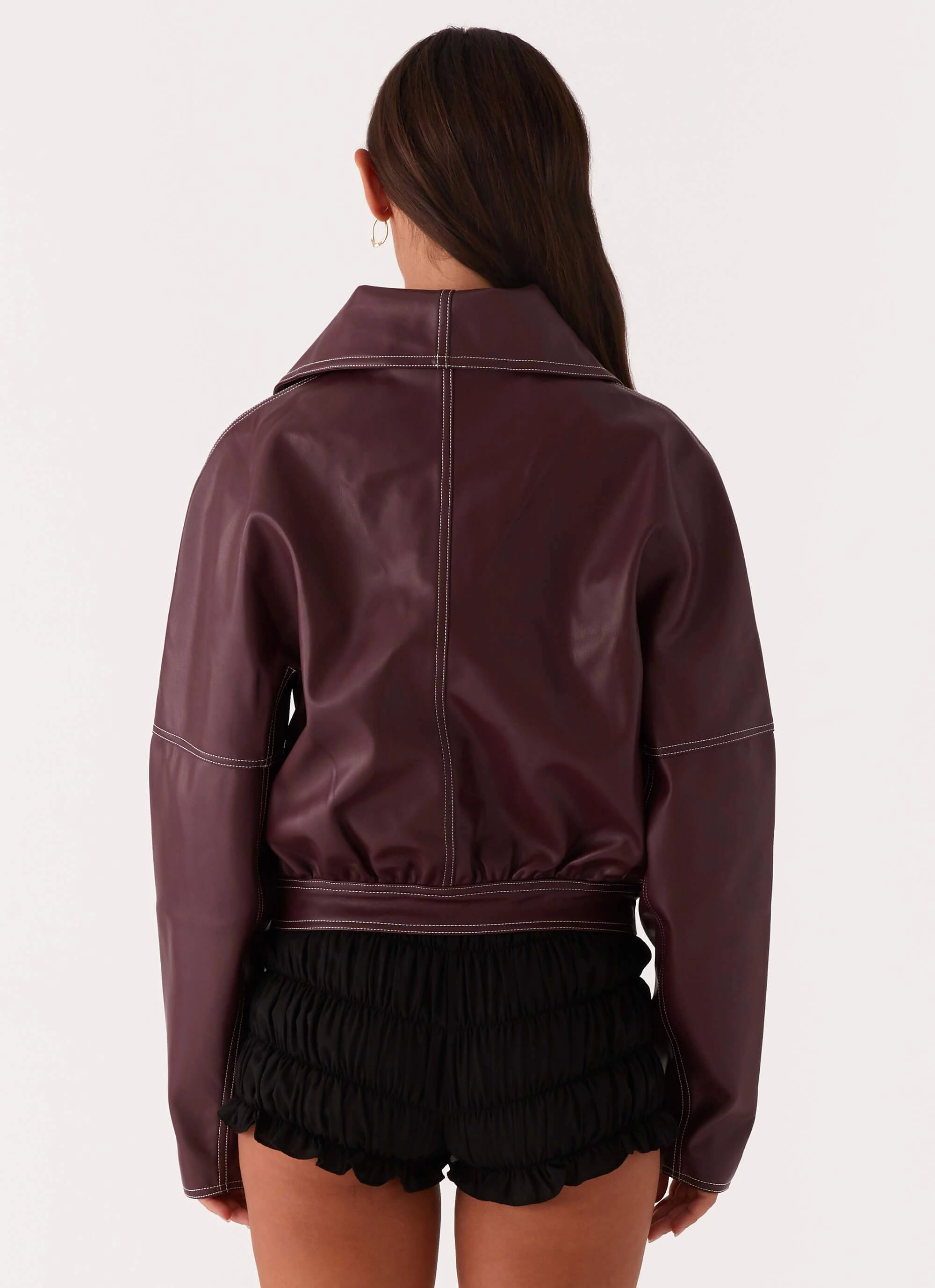 Meant To Be PU Boxy Jacket - Wine Oversized Fit