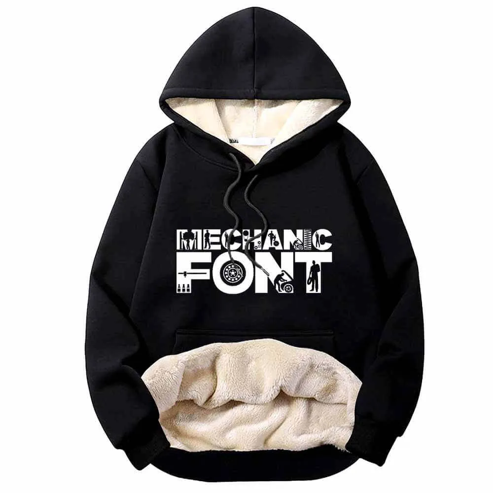 Mechanic Font Wrench Warm Fleece Sherpa Lined Hoodie