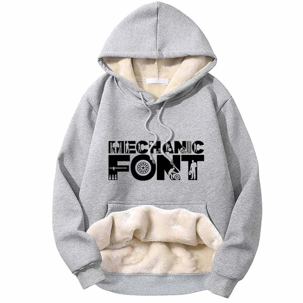 Mechanic Font Wrench Warm Fleece Sherpa Lined Hoodie