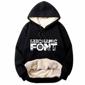 Mechanic Font Wrench Warm Fleece Sherpa Lined Hoodie