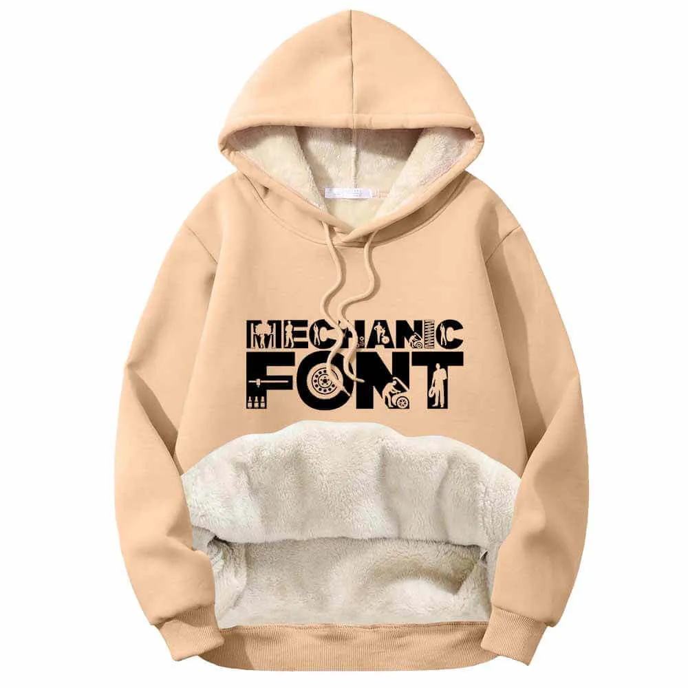 Mechanic Font Wrench Warm Fleece Sherpa Lined Hoodie