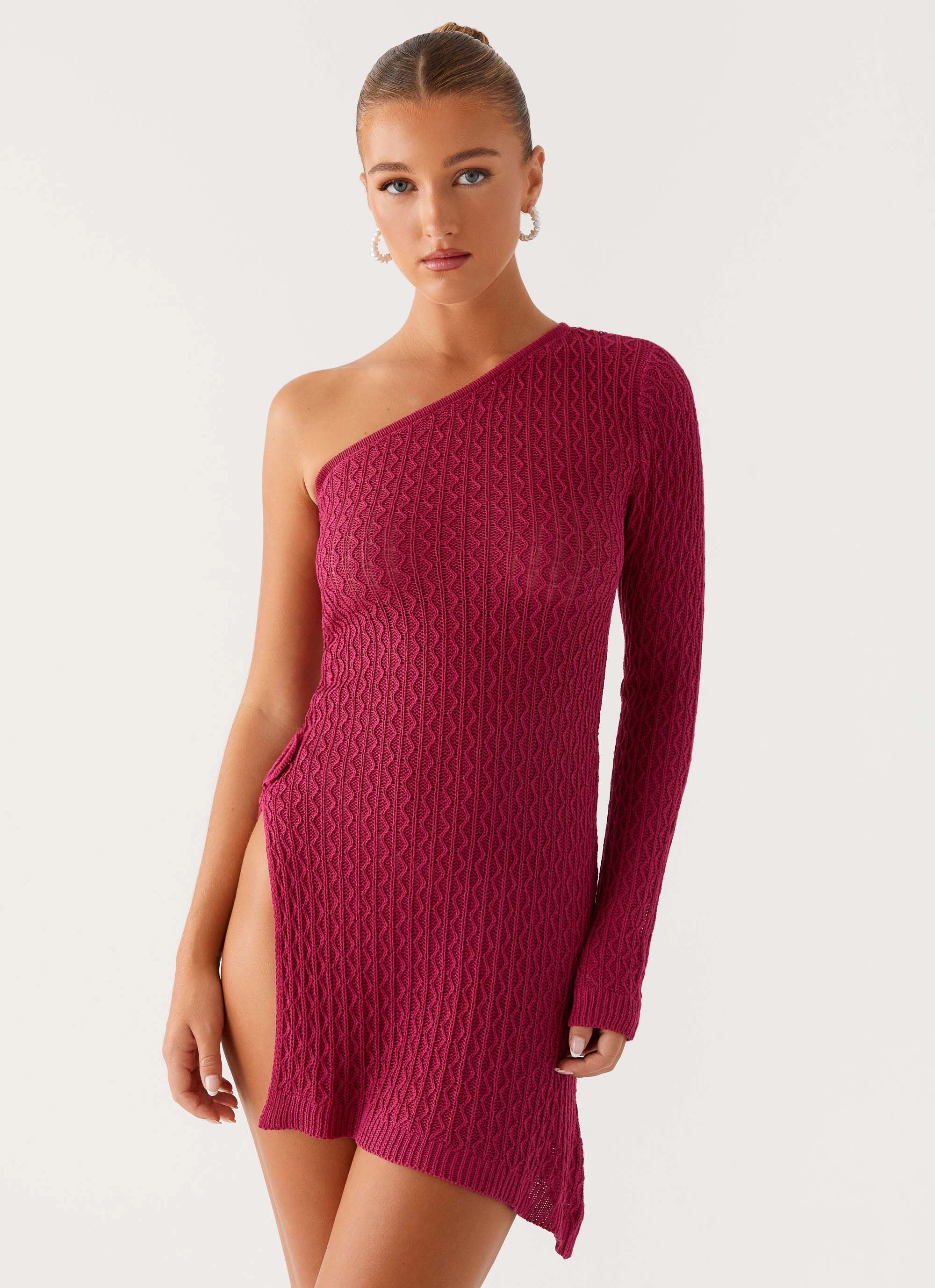 Medda Knit Mini Dress - Hot Pink ConvertibleNeckline Light Fabric