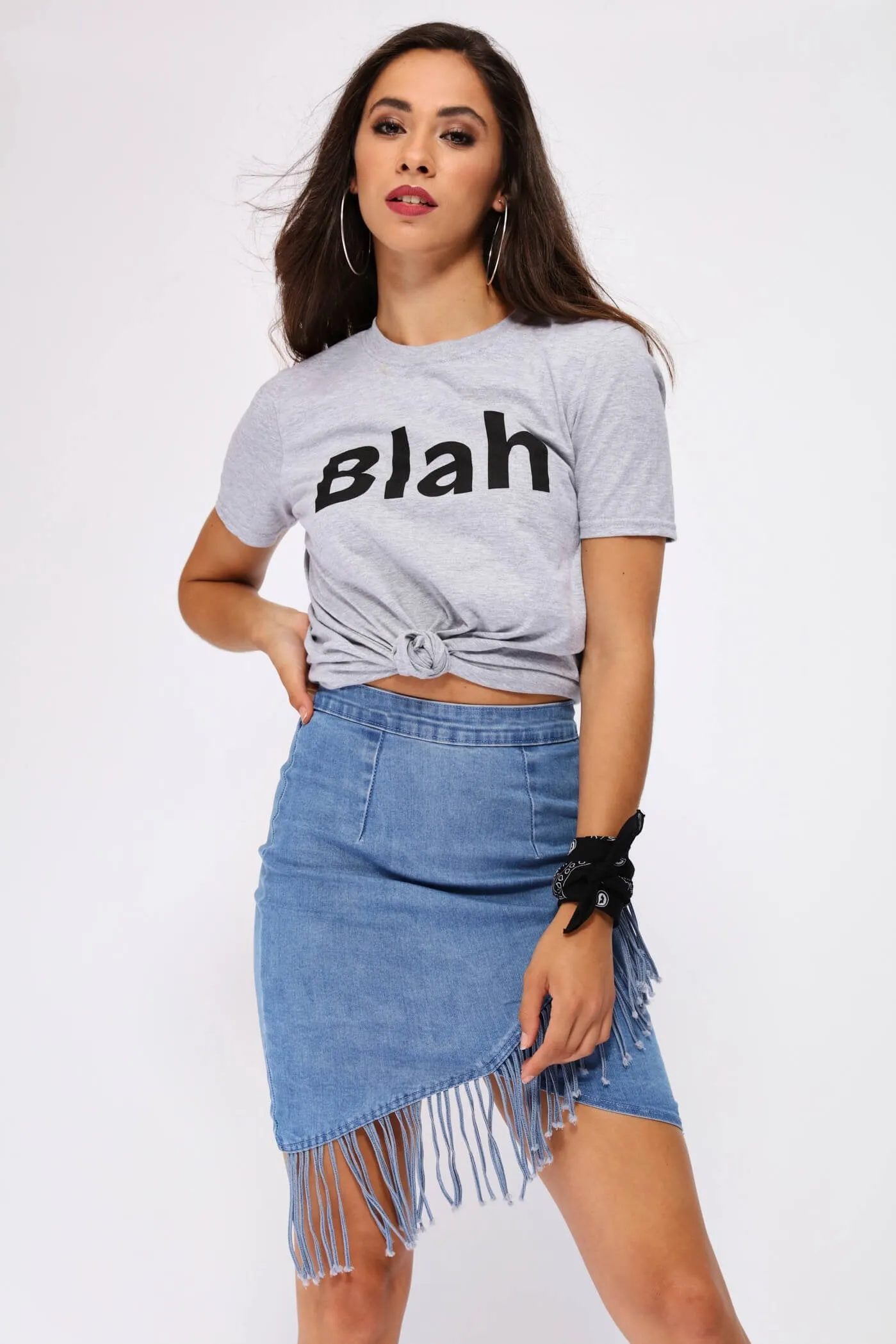 Medium Blue Denim Tassel Wrap Over Skirt