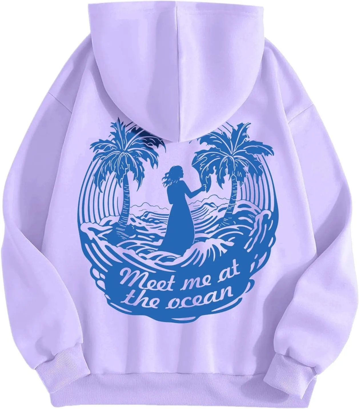 Meet Me at The Ocean Graphic Preppy Hoodies for Women Girls Cute Trendy Oversized Sweatshirts Long Sleeve Y2K Pullover Tops