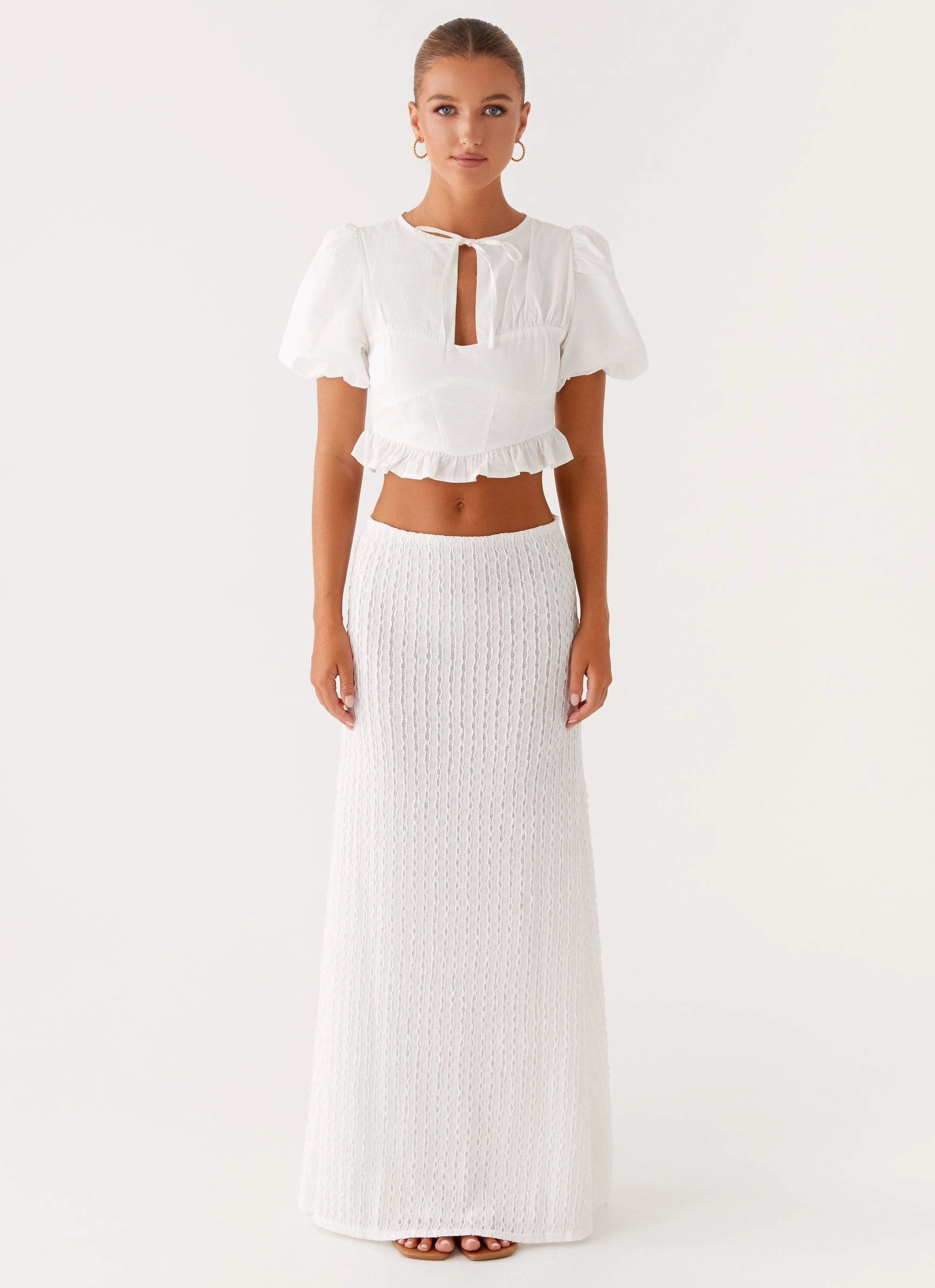 Megan Balloon Sleeve Top - White Cool and Breezy