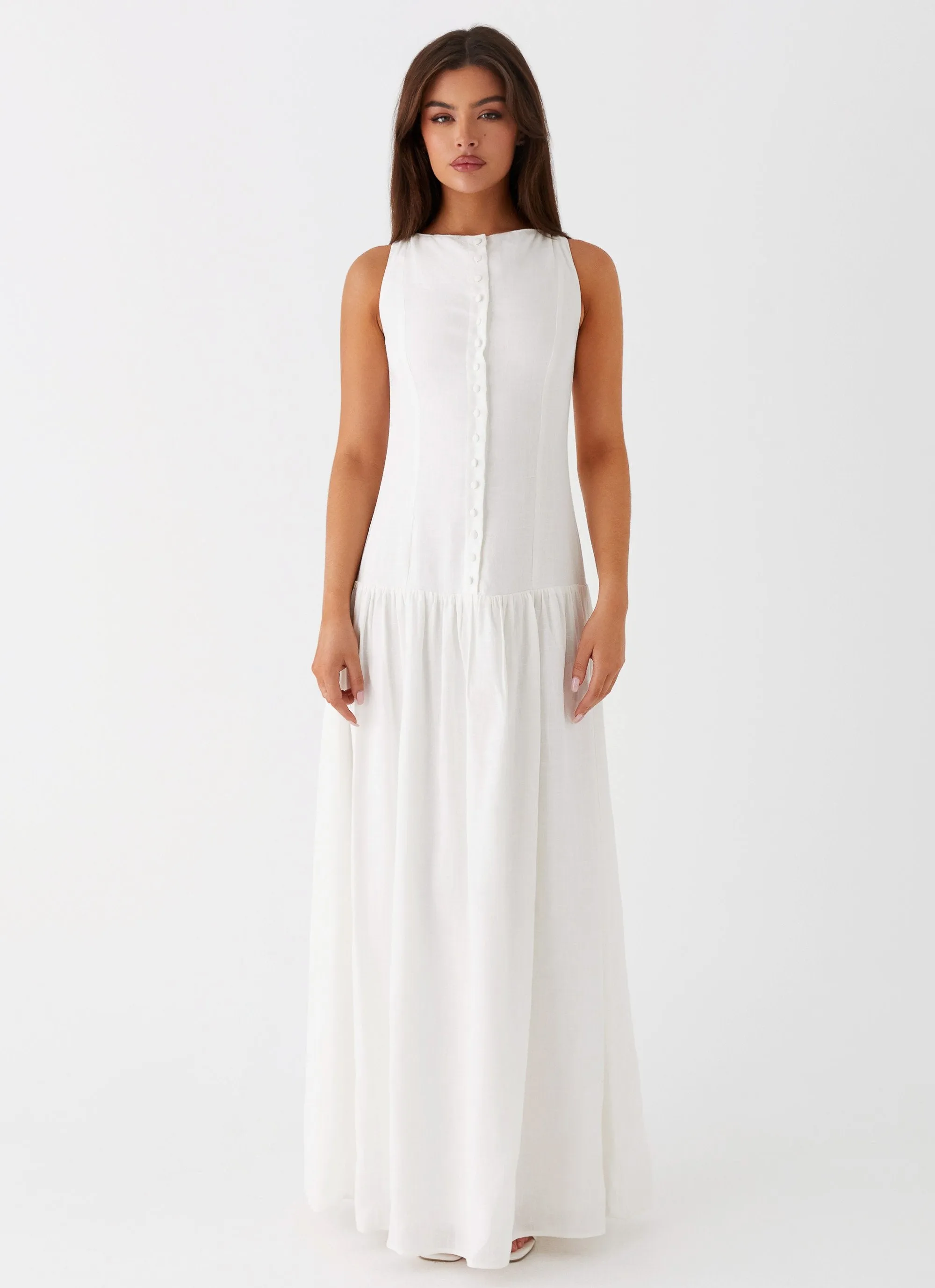 Meggie Linen Maxi Dress - White Effortless Elegance Flattering Shape Design