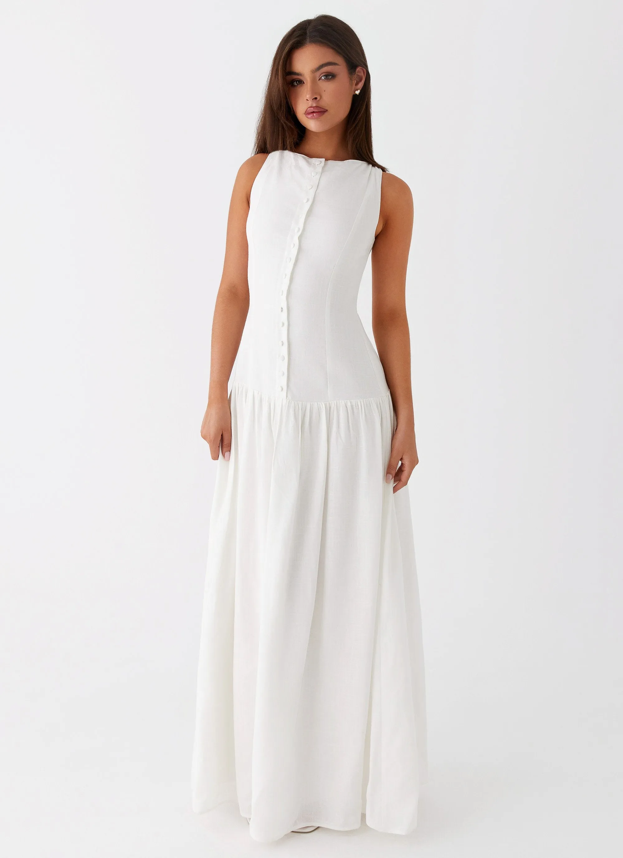 Fall Piece Versatile-Style Meggie Linen Maxi Dress - White