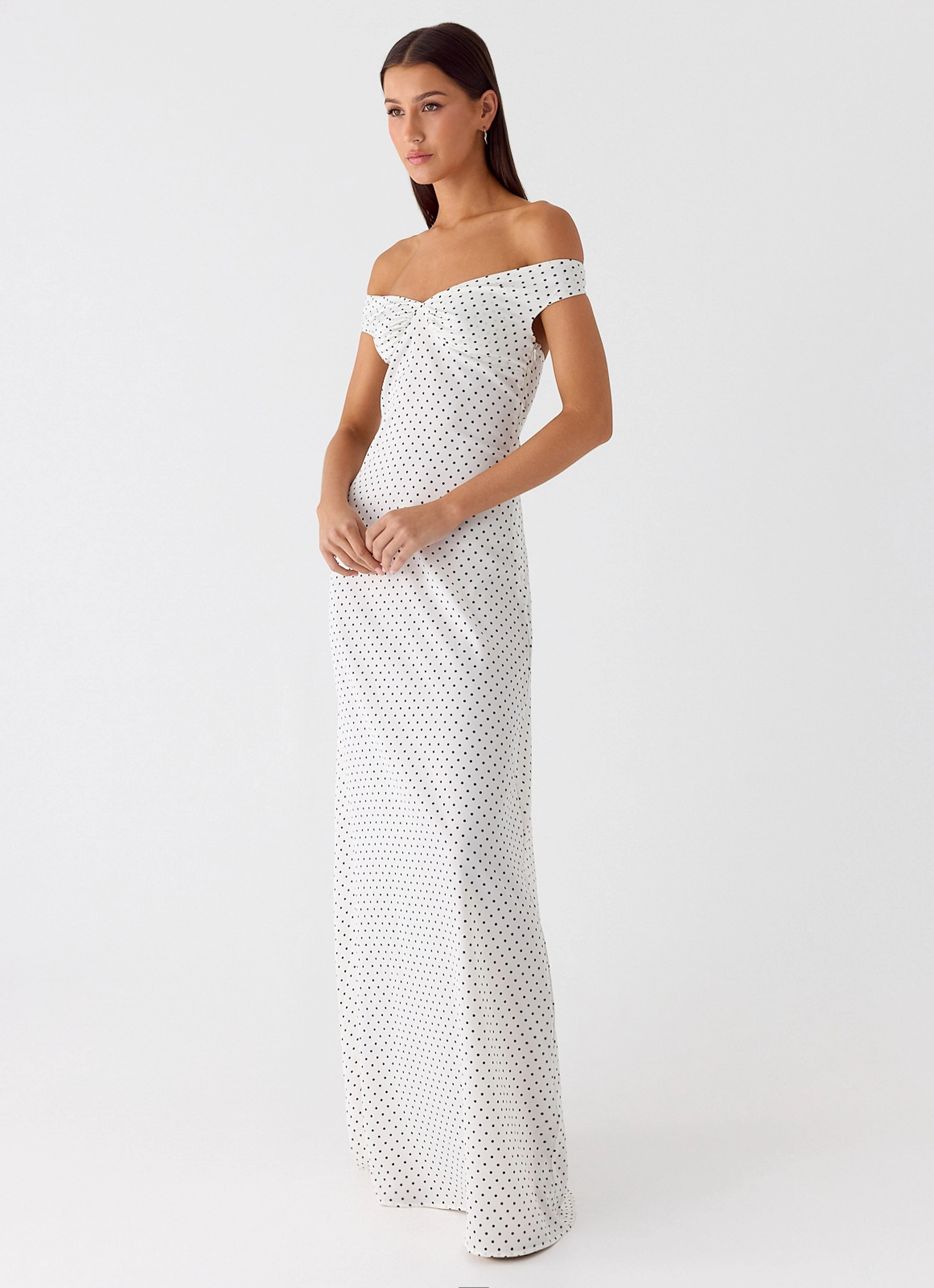 Melany Maxi Dress - White Polkadot Aura Glow