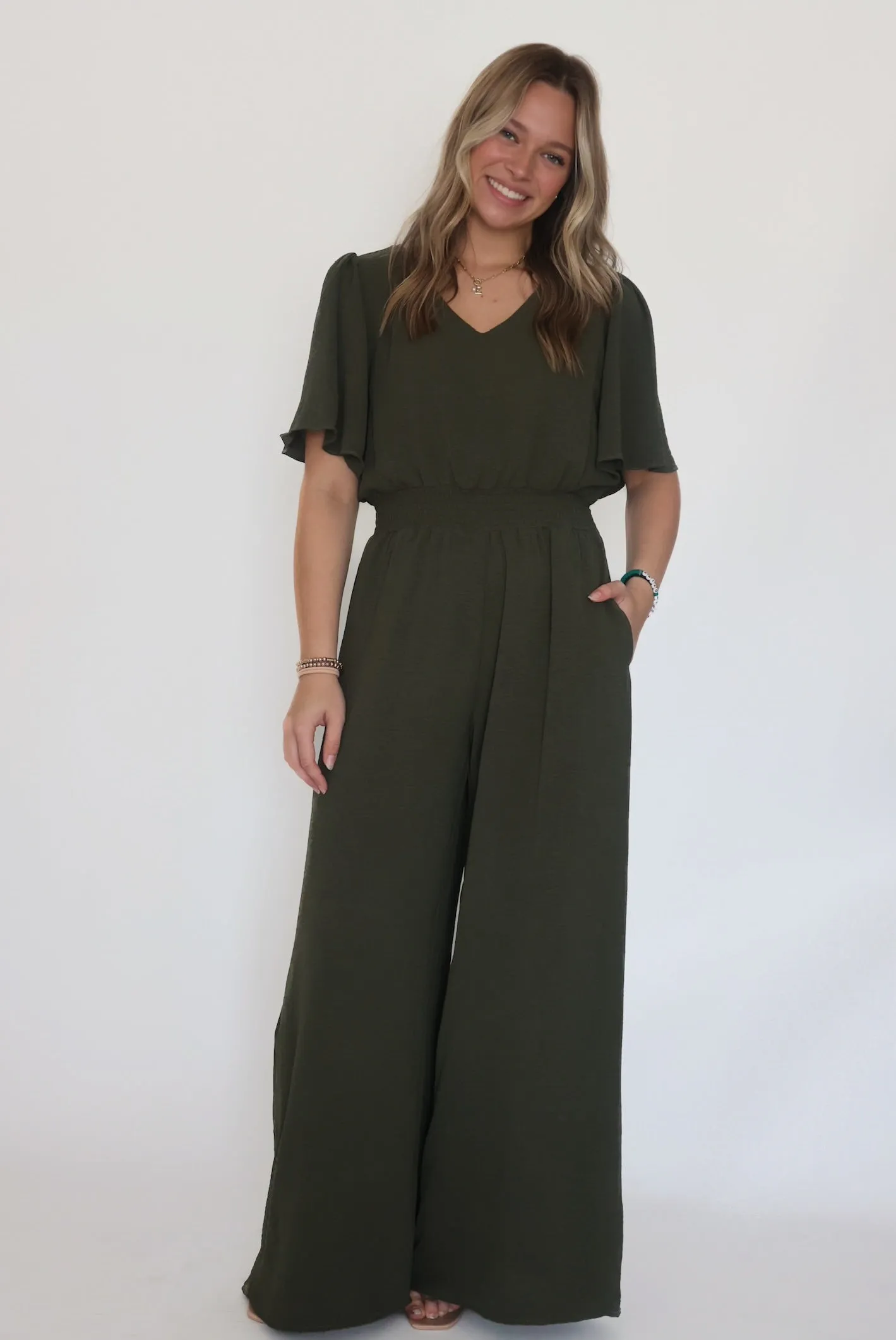 Mellie Wide Leg Jumpsuit Button Down Collar