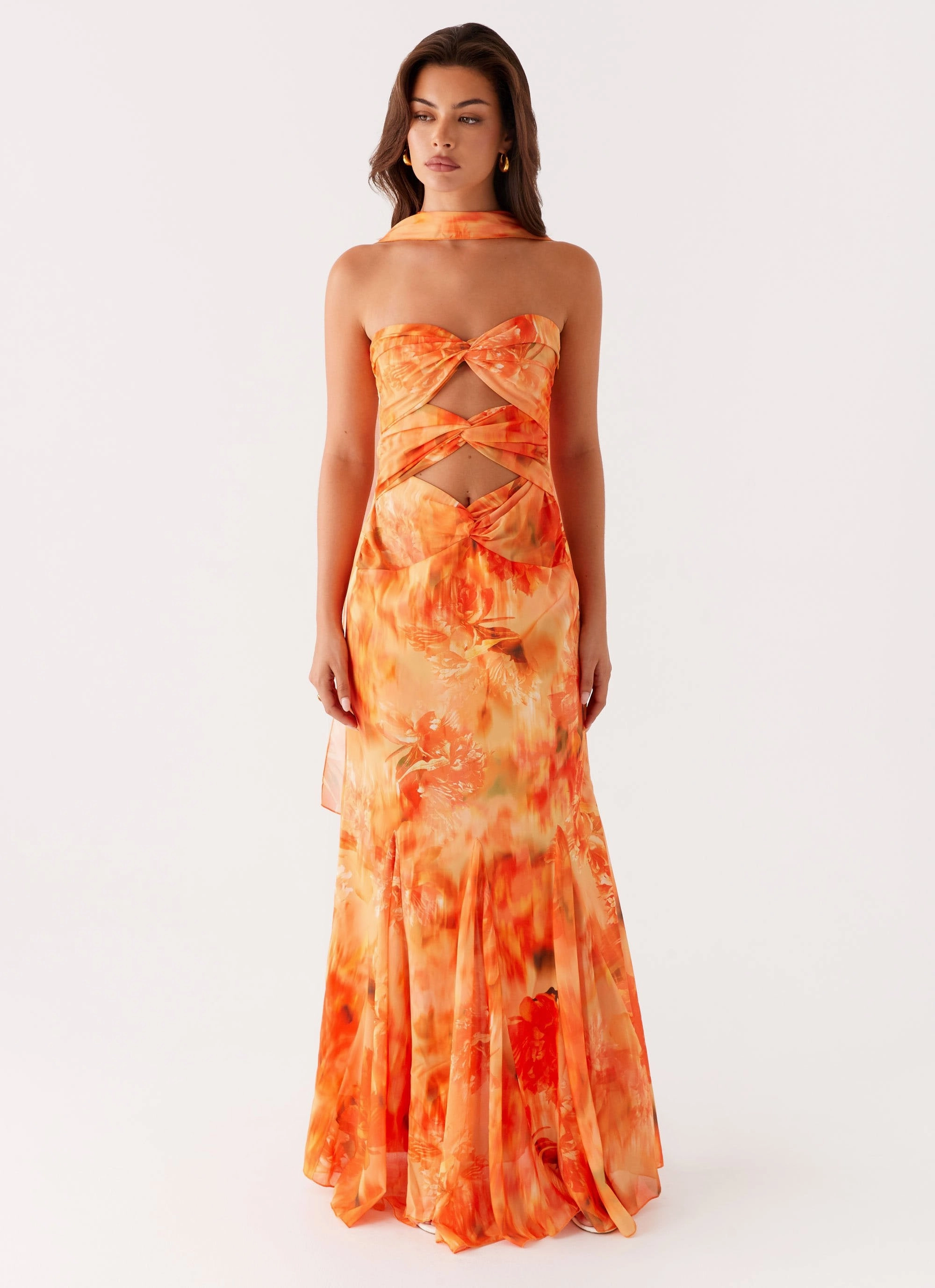 Melrose Satin Chiffon Maxi Dress - Sunset Floral Smart Piece