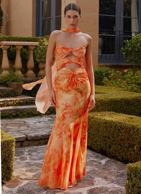 Perfect Style Wear Melrose Satin Chiffon Maxi Dress - Sunset Floral