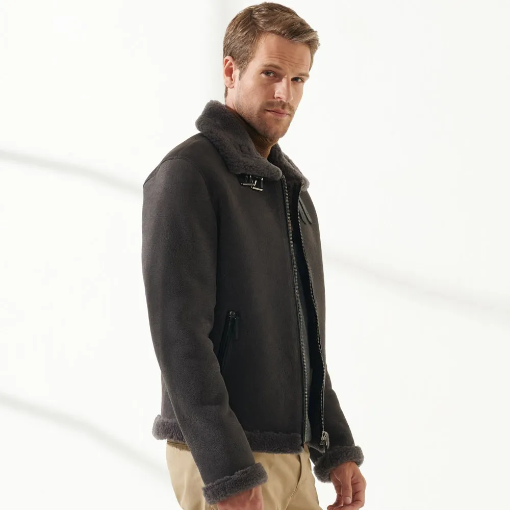 Men Aviator Grey Shearling Jacket